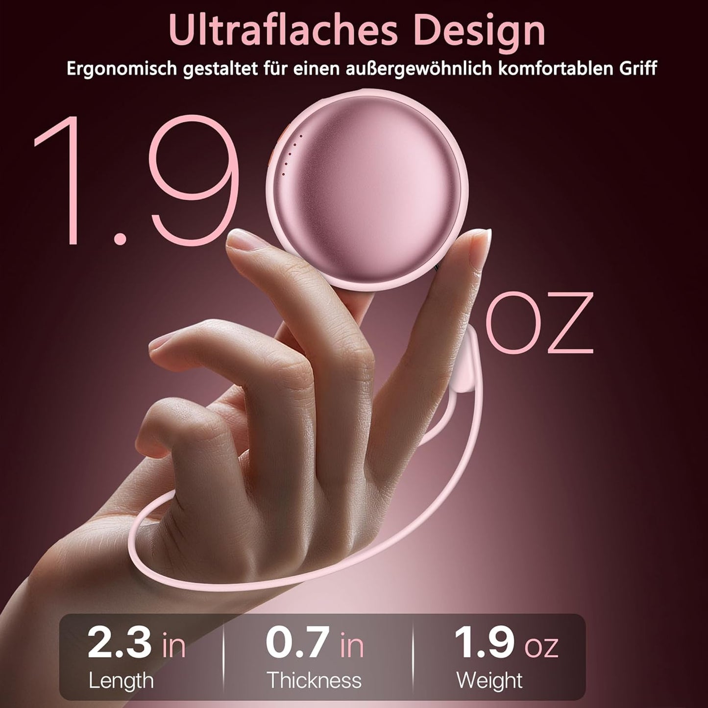 2er-Set Handwärmer mit Akku, Rosa