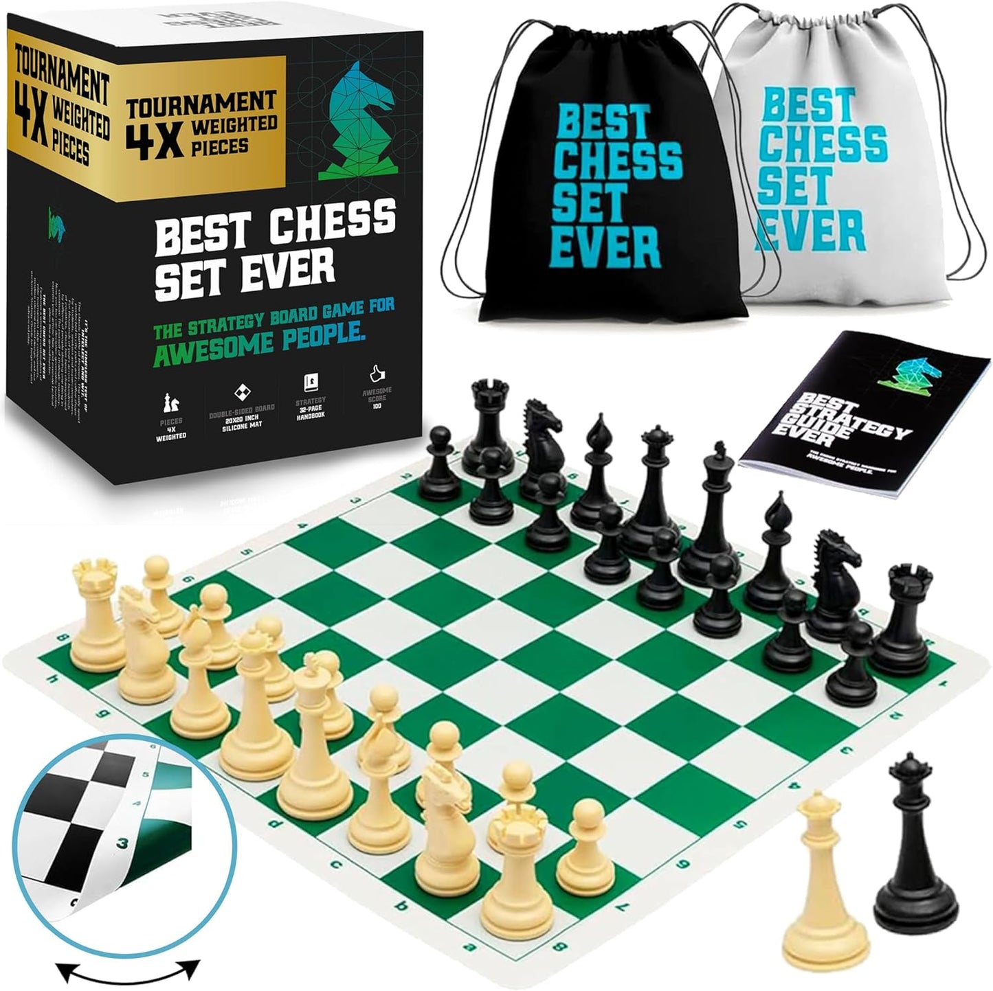 Grosses Schachspiel mit Silikonbrett (faltbar), 4x XL