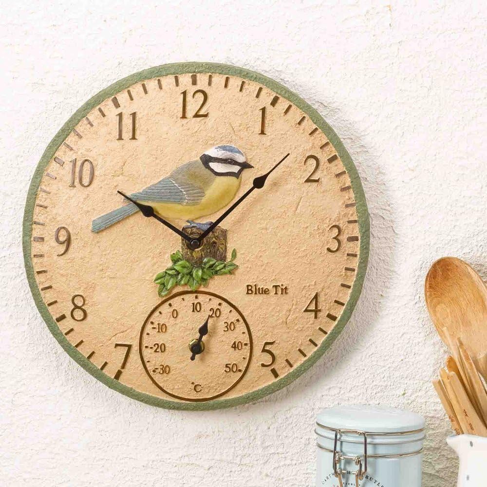 Wanduhr Blue Tit mit Temperaturanzeige