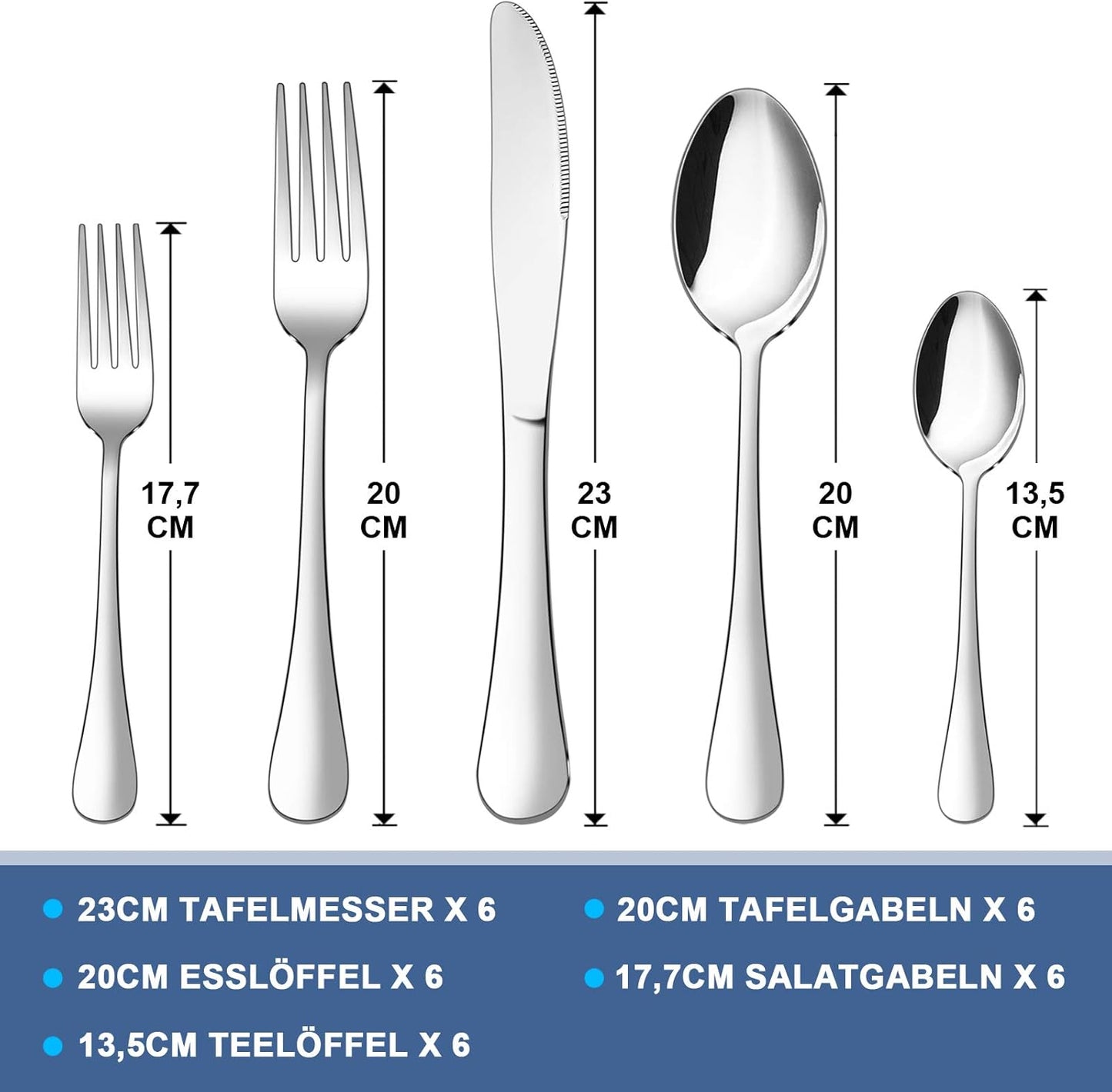30-teiliges Edelstahl-Besteckset für 6 Personen, Besteck Set mit Runder Griff