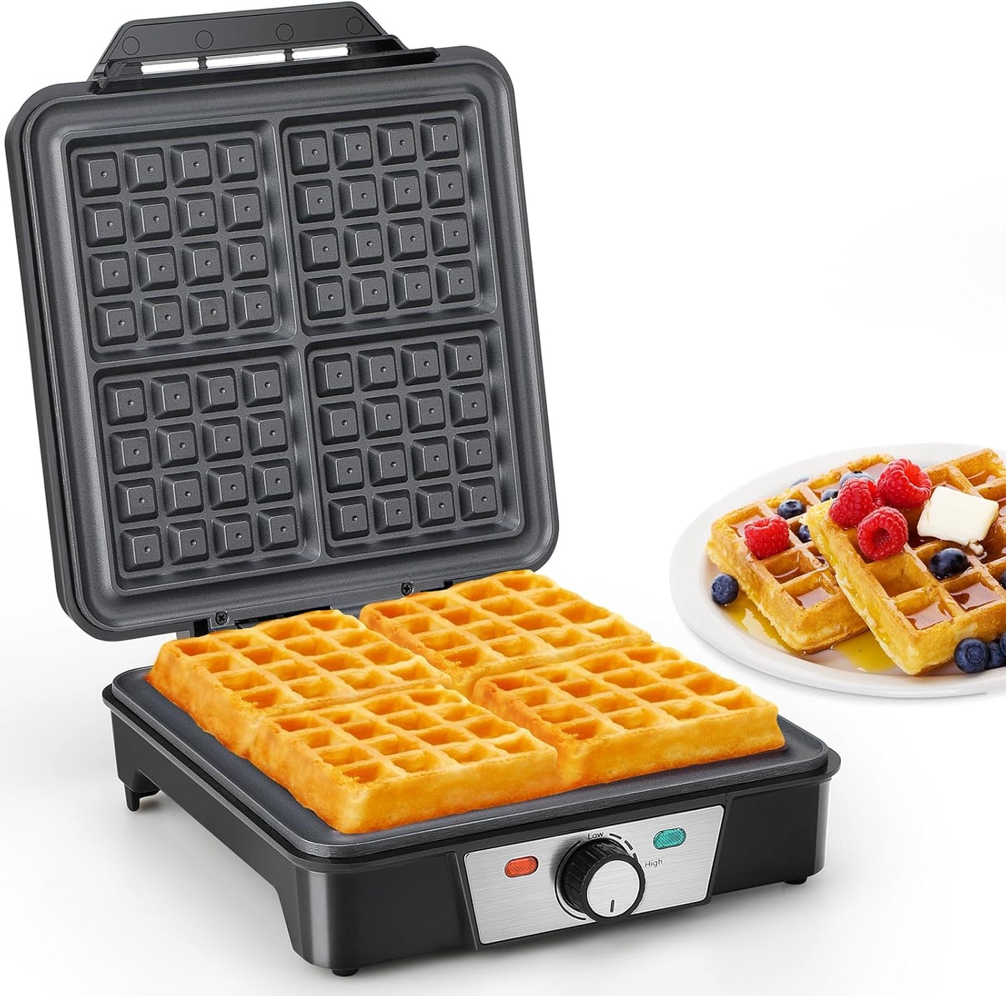 Belgisches Waffeleisen für 4 Waffeln, Schwarz