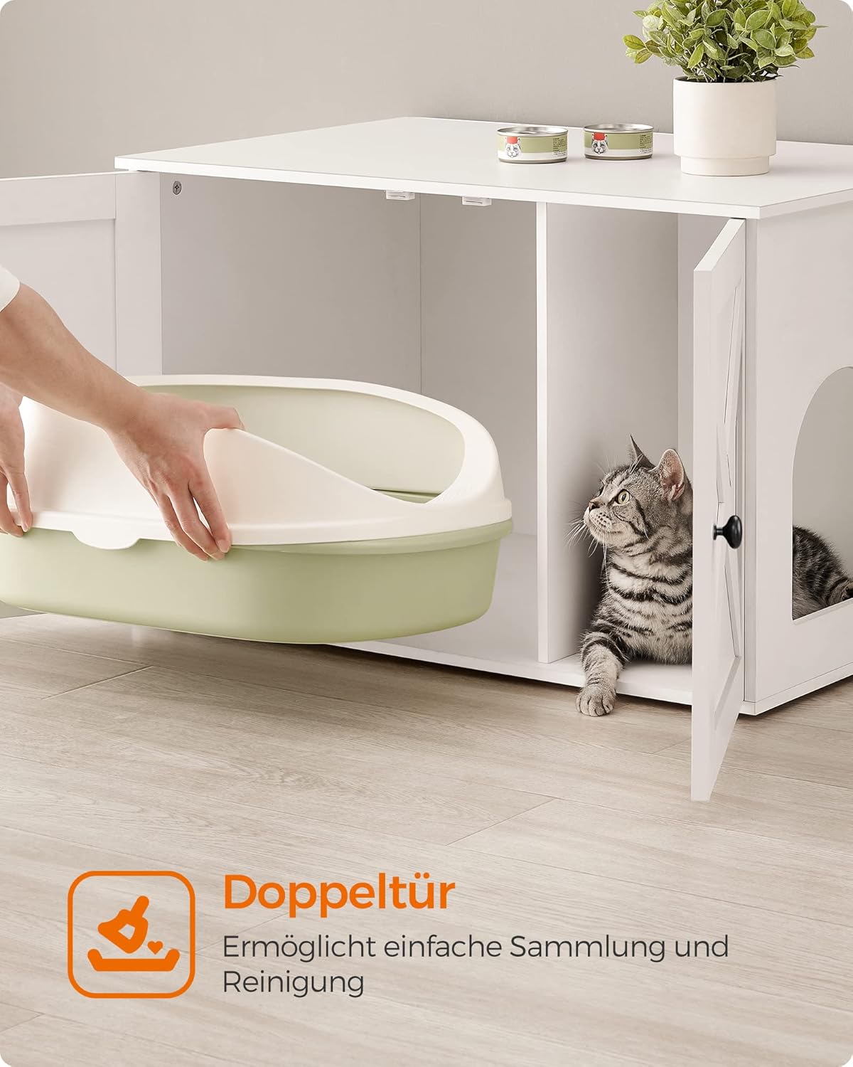 Katzenhaus mit Trennwand für Katzentoilette, 53T x 80B cm Weiss