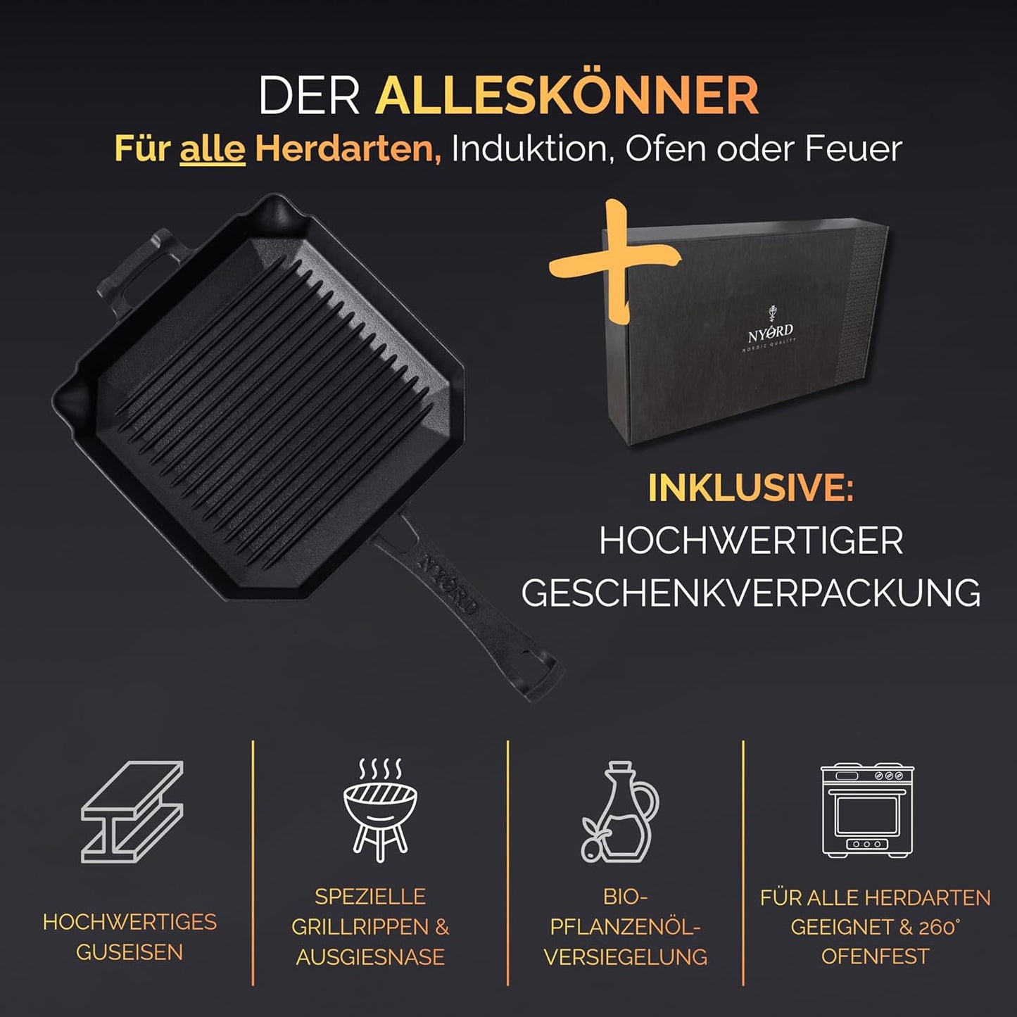 Gusseisen-Grillpfanne mit Grillrillen