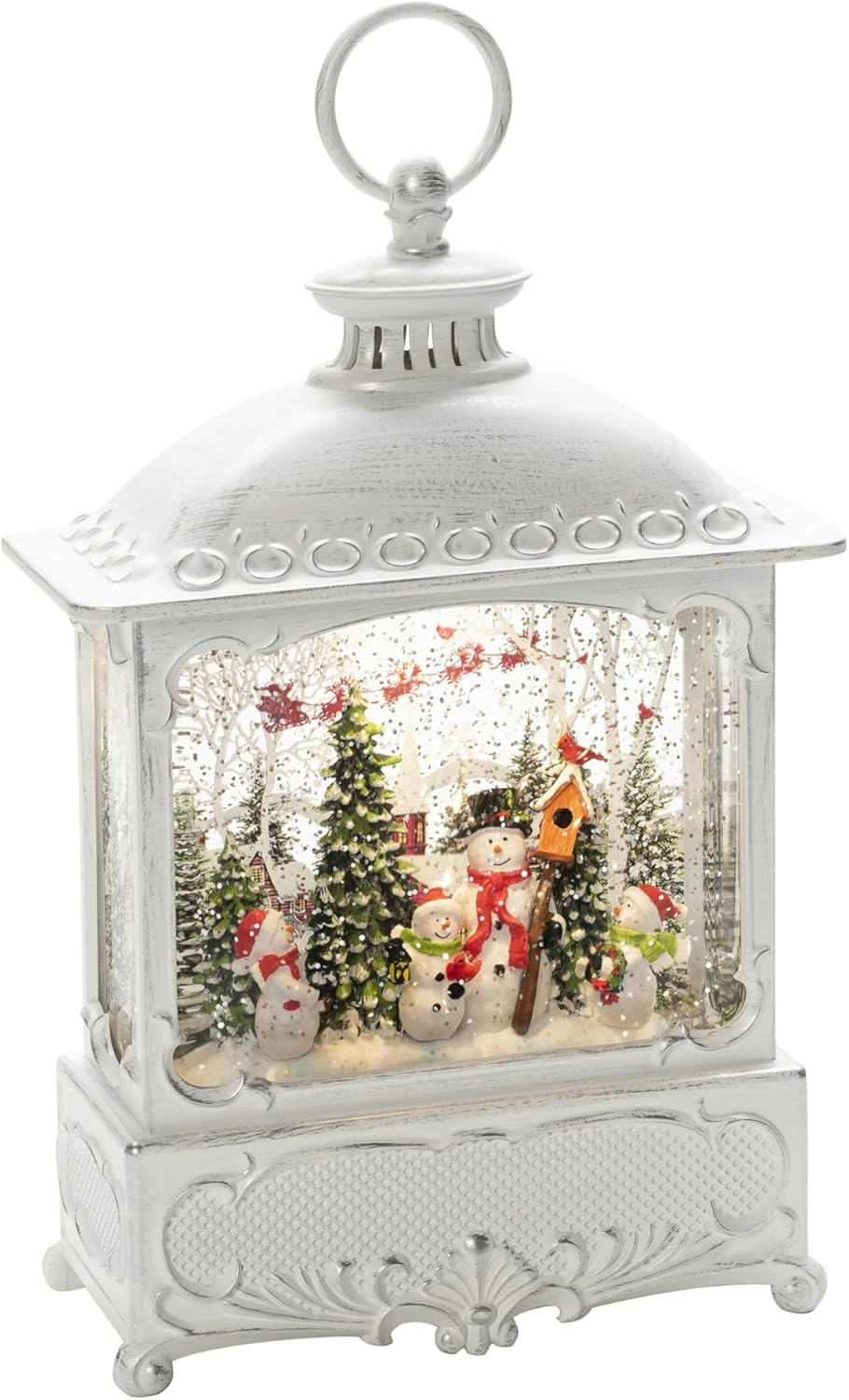 Laterne "Schneemänner mit Vogelhaus", Weiss Schneemann u. Vogelhaus