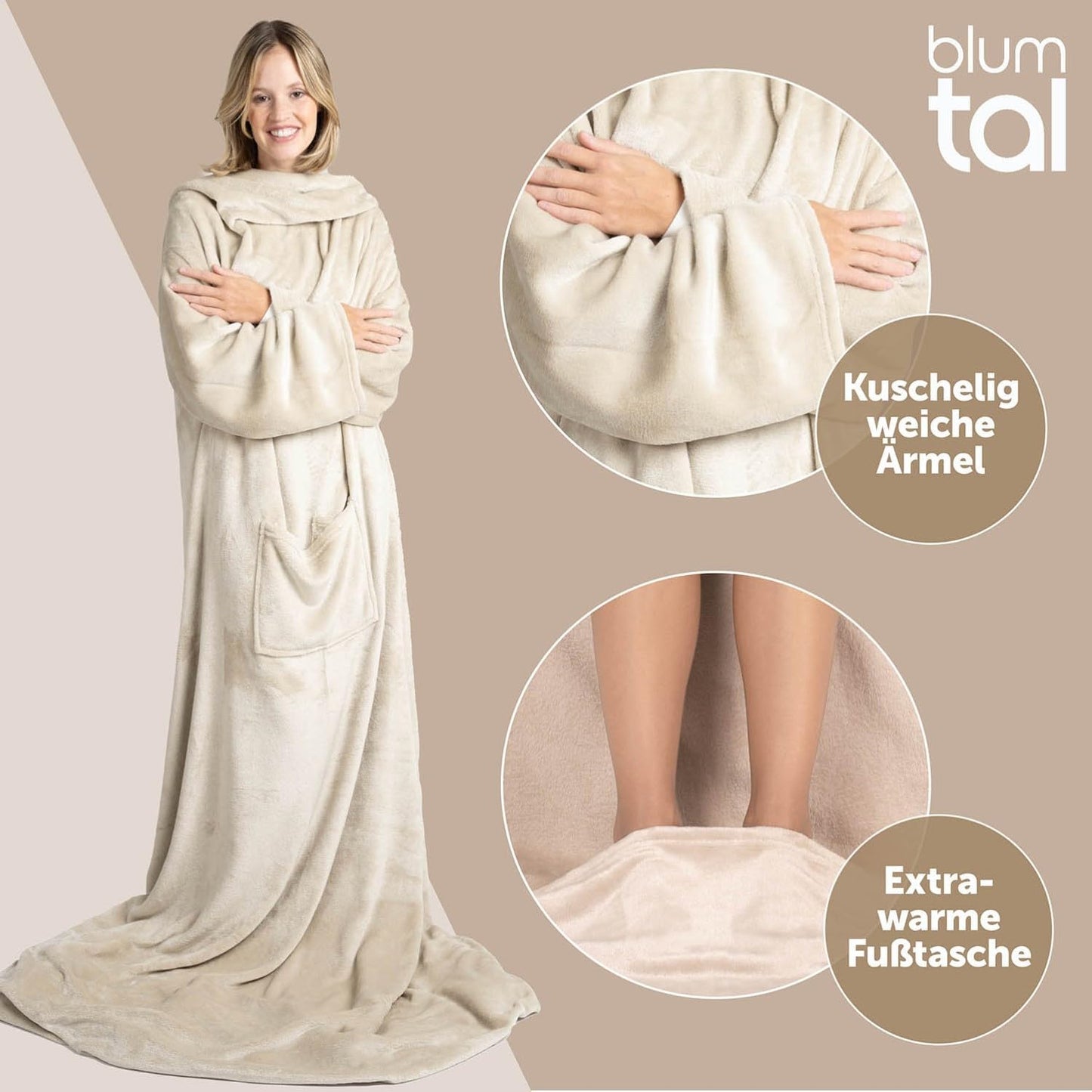 Ärmeldecke, 04 - Sand - Beige Erwachsener