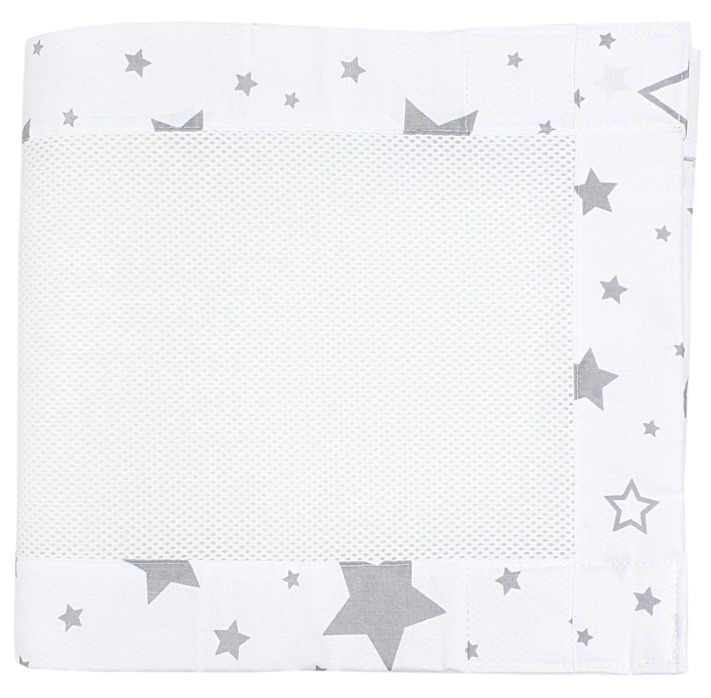 Bettumrandung Nestchen, ca. 128 x 30 cm (für Babybett 140x70) Grosse Sterne Grau/Weiss