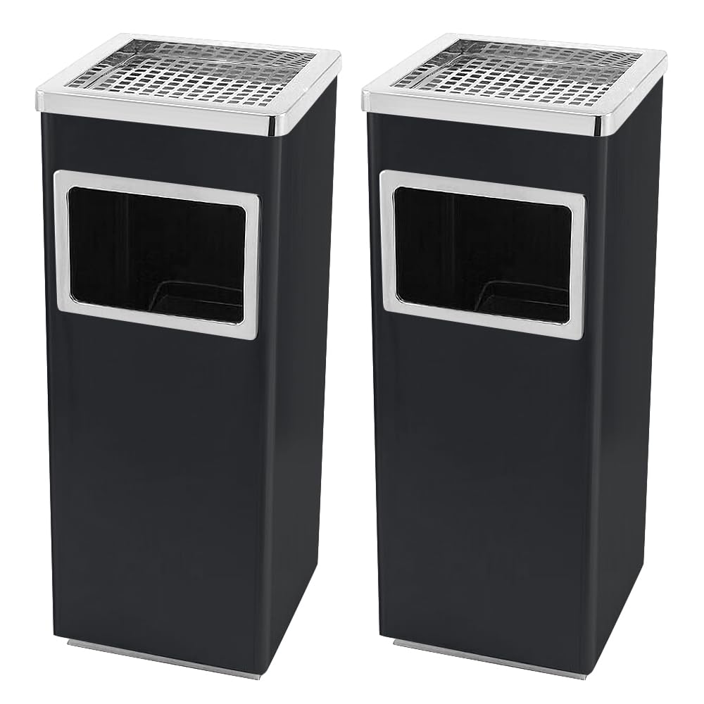2er-Set Mülleimer mit Aschenbecher, 30 X 24 X 60 Cm, 48 L – Schwarz (2 Stück)