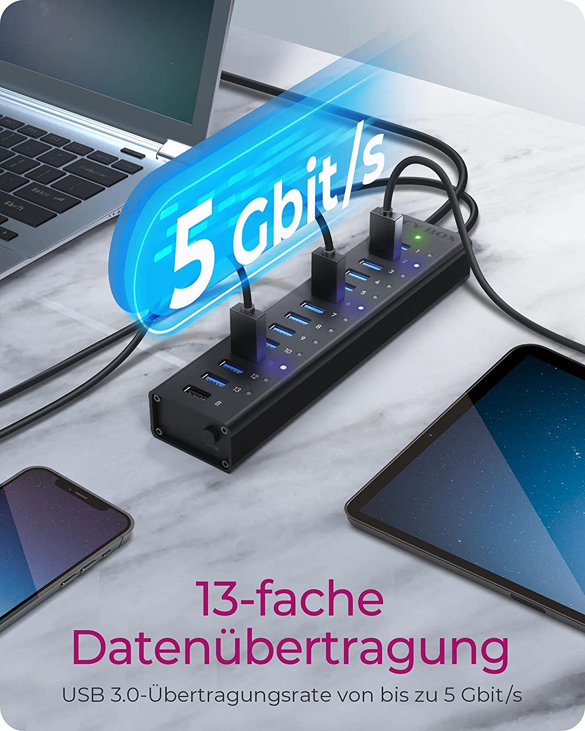 IB-AC6113, USB-Hub, 13x USB 3.0 + 1x Charging Single