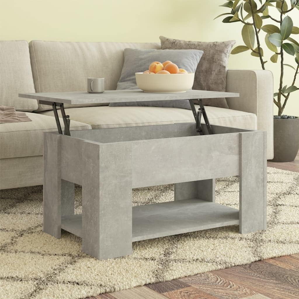 Höhenverstellbarer Couchtisch mit Stauraum, Betongrau, 79 x 49 x 42.5 cm