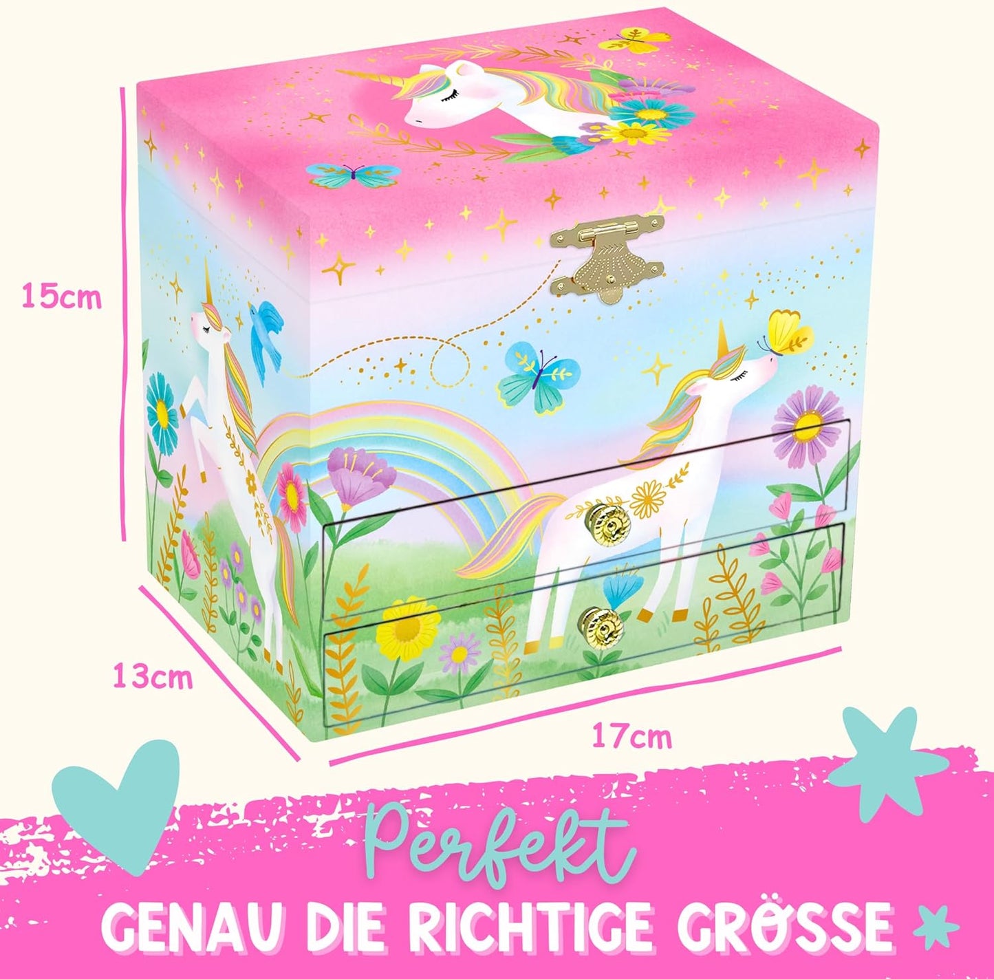 Musikalisches Einhorn-Schmuckkästchen für Kinder, Blumen-Einhorn