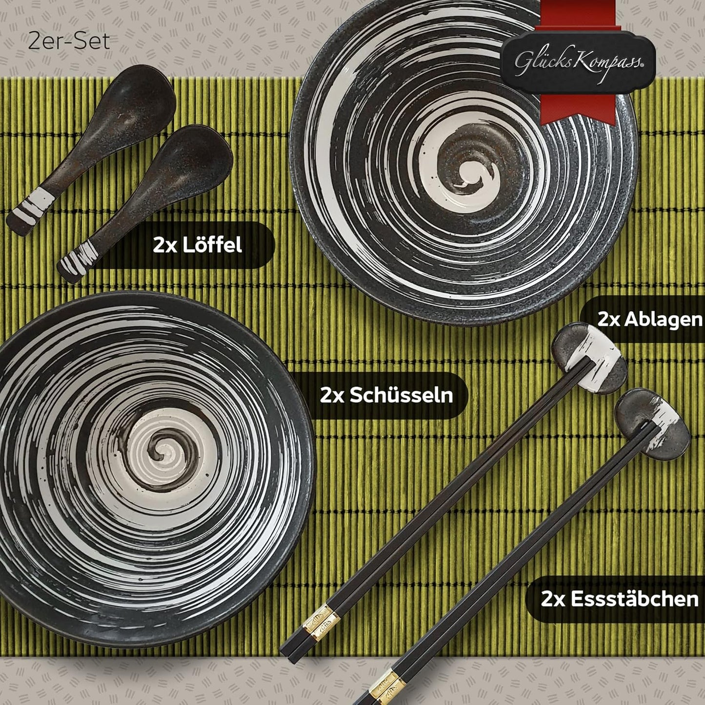 Ramen Schüsselset aus Keramik (8-tlg, 20 cm)