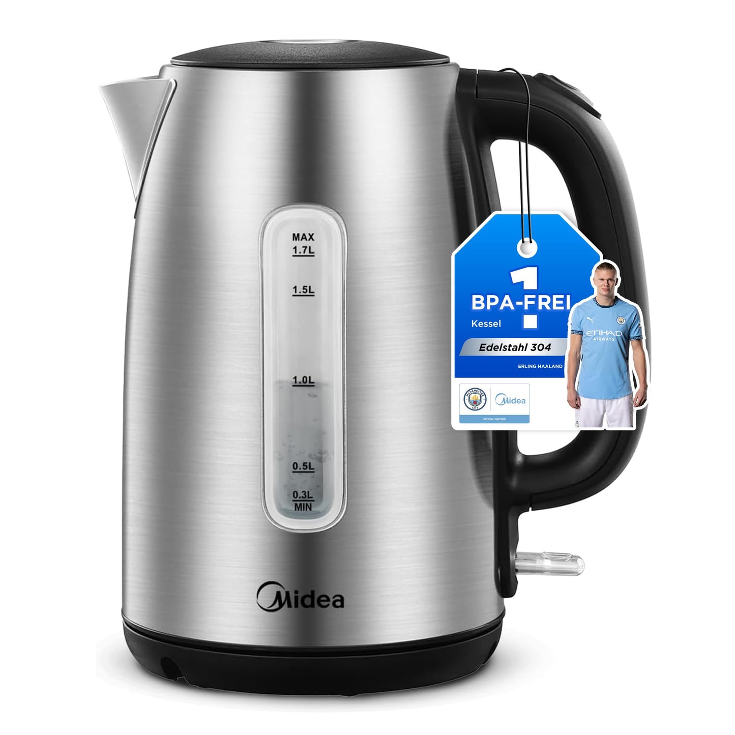 Wasserkocher mit Wasserstandsanzeige, Edelstahl 1.7 Liter