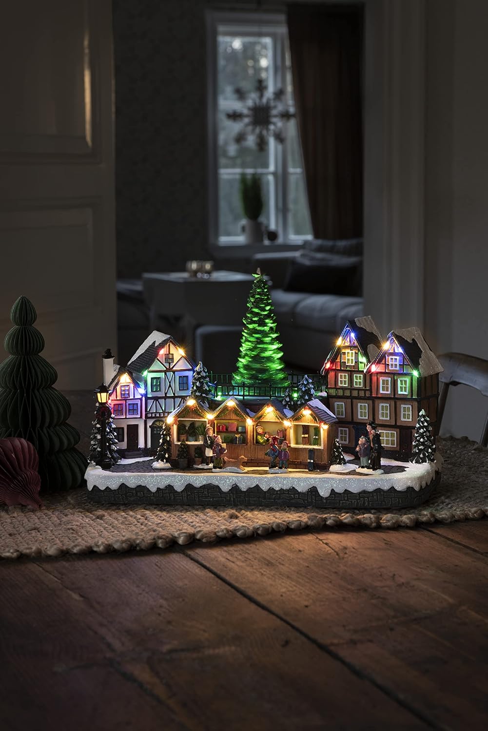 LED-Weihnachtsmarkt-Szenerie mit Musik, Village Market Scene|Bunt