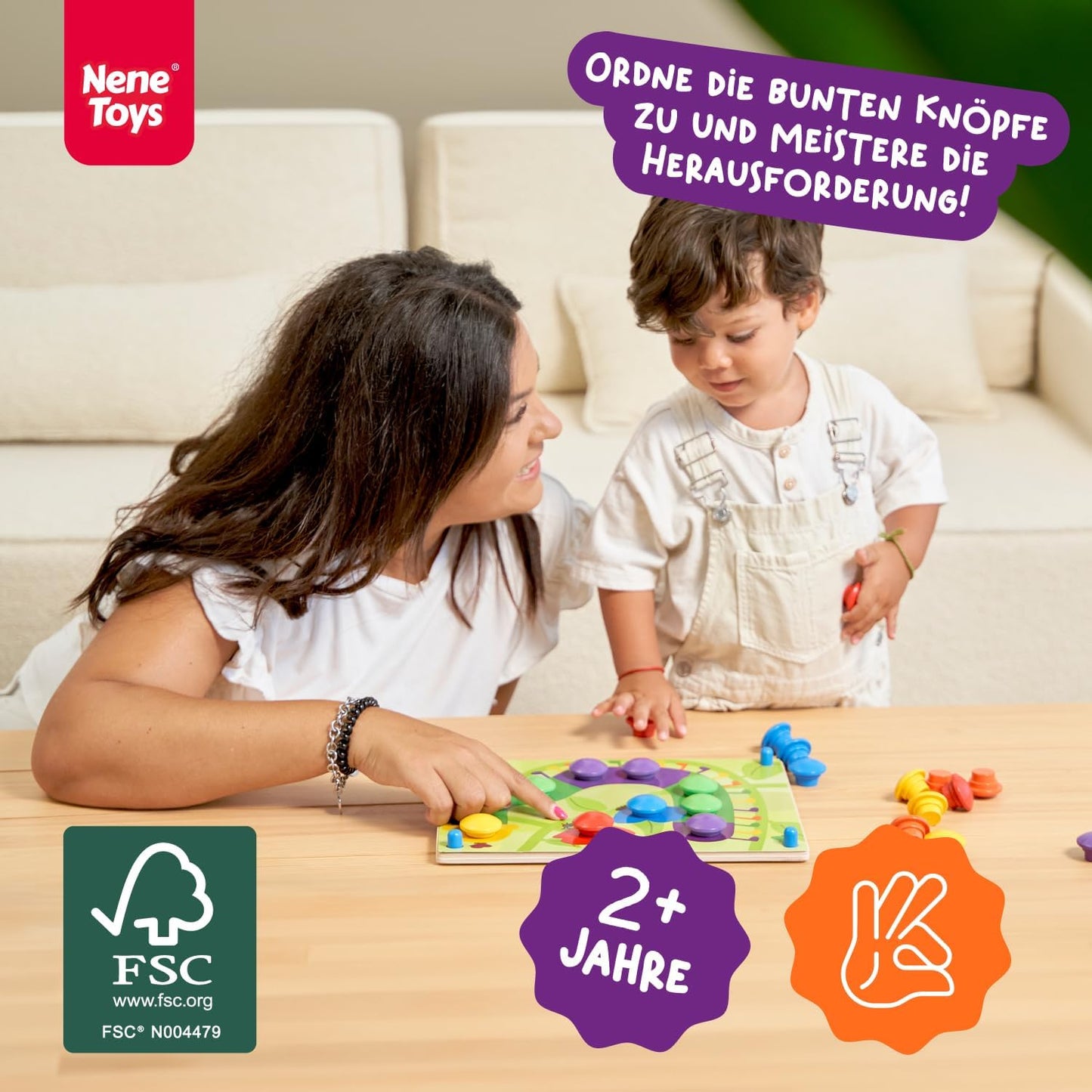 Hölzernes Pegging-Spiel für Kleinkinder Bunte Knöpfe Passende Karten