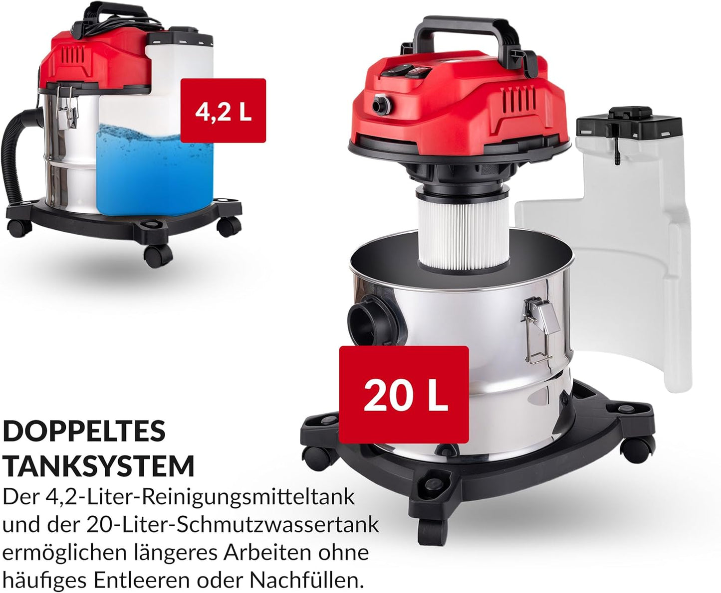 Waschsauger mit 20L-Behälter und HEPA-Filter
