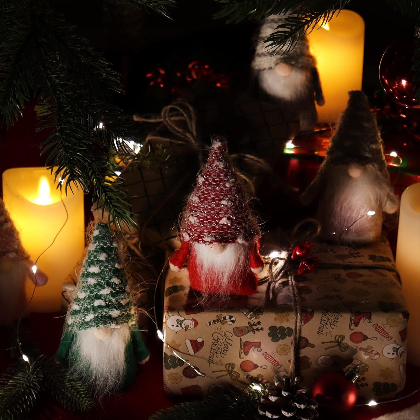 Weihnachts-Wichtel, grau. rosa. beige. rot. grün. braun, 6 Stück