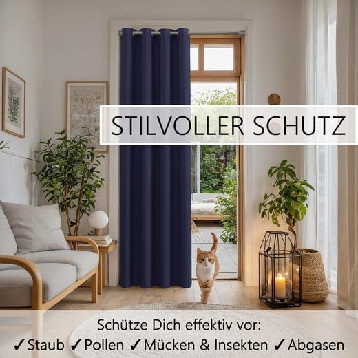 Türvorhang mit Teleskopstange, H200 x B150 cm (1er Pack) Türvorhang Dunkelblau + Stange Silber