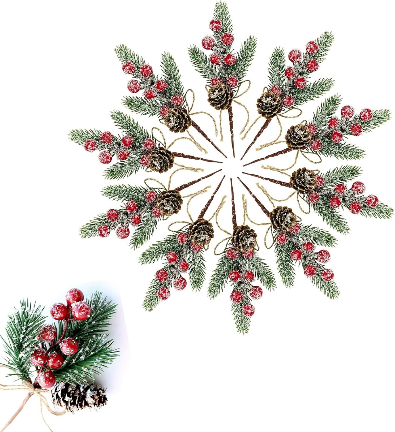 Künstliche Weihnachtsdeko Zweige, 24 Stück, Rot und Grün
