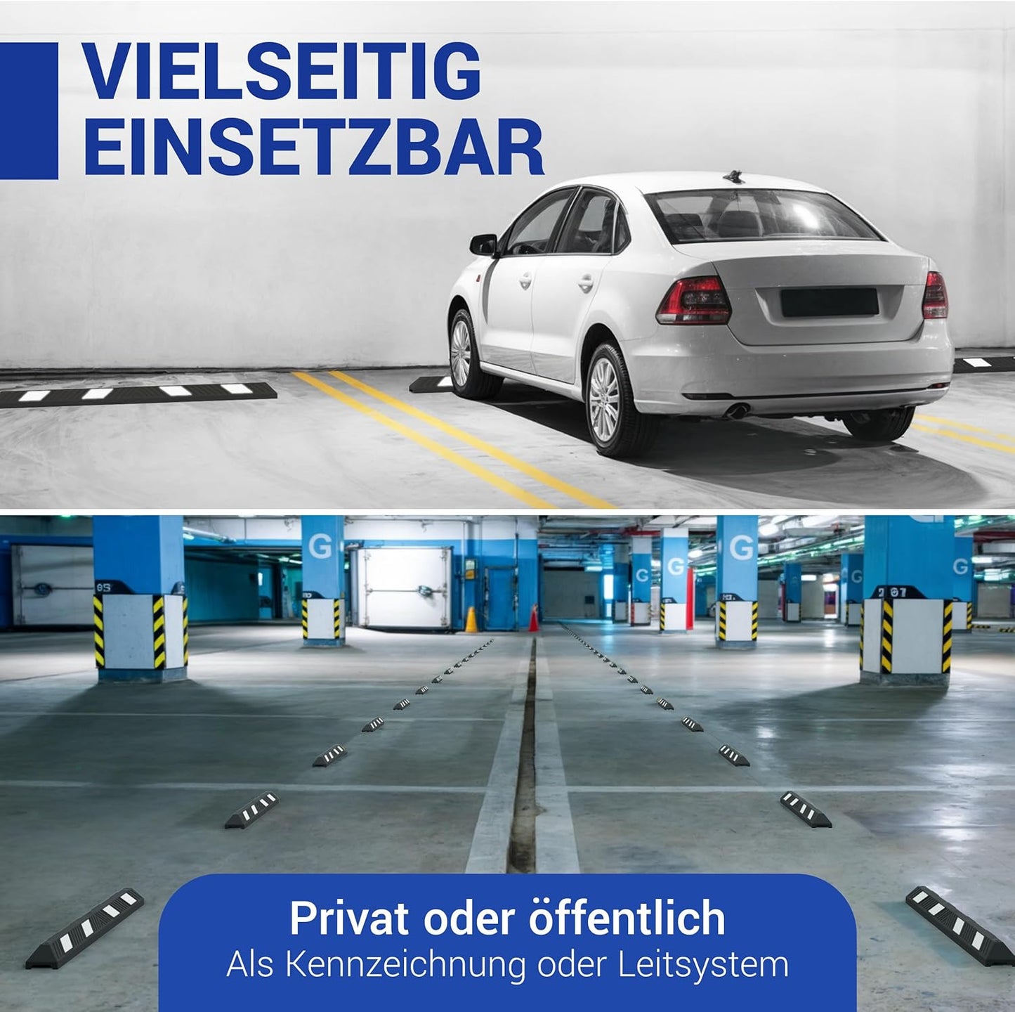 Parkplatzbegrenzer mit Reflexstreifen, 90,0 x 15,0 x 10,0 cm Weiß/Schwarz