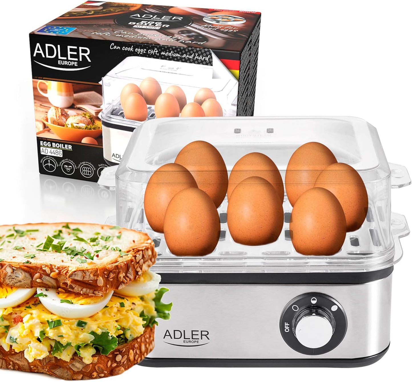 Eierkocher AD 4486 für 8 Eier mit Pochierfunktion
