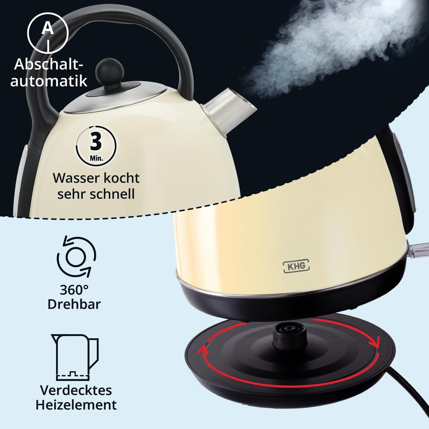 WK-1711 Kessel-Wasserkocher Retro, Creme