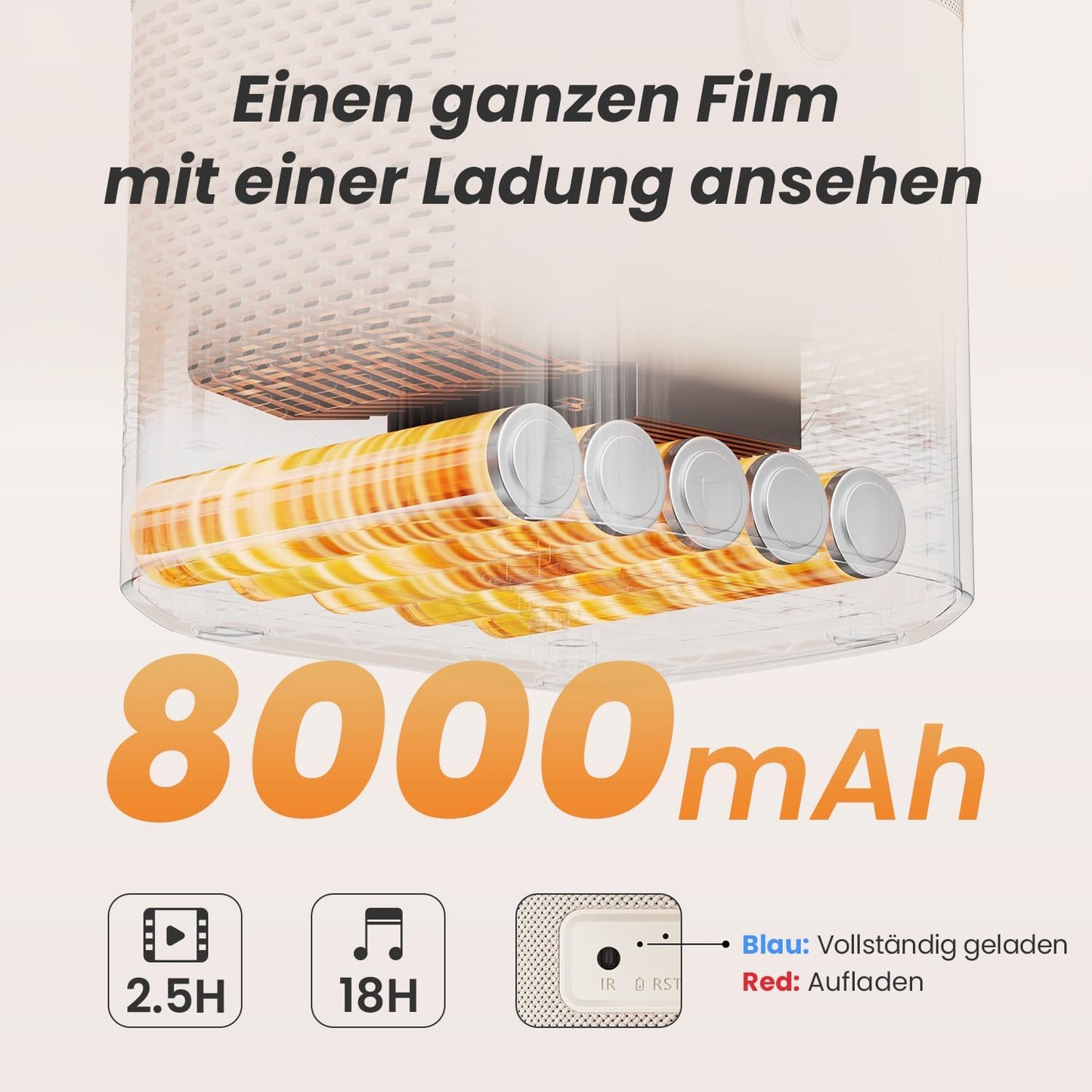 Tragbarer Projektor mit JBL-Sound und Autofokus, T2-Standard off-white