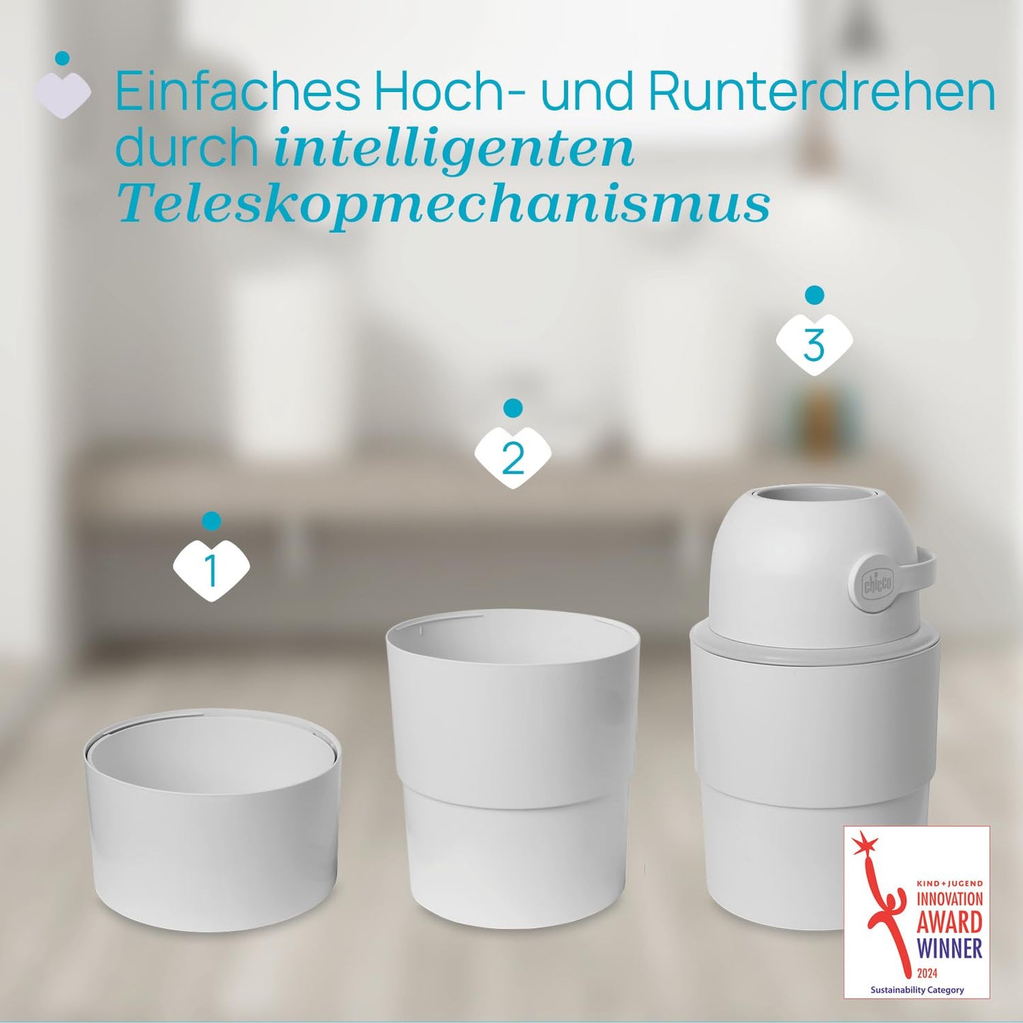 Teleskop-Windeleimer mit Odour Off-Kompatibilität, Telescope Grau Telescope