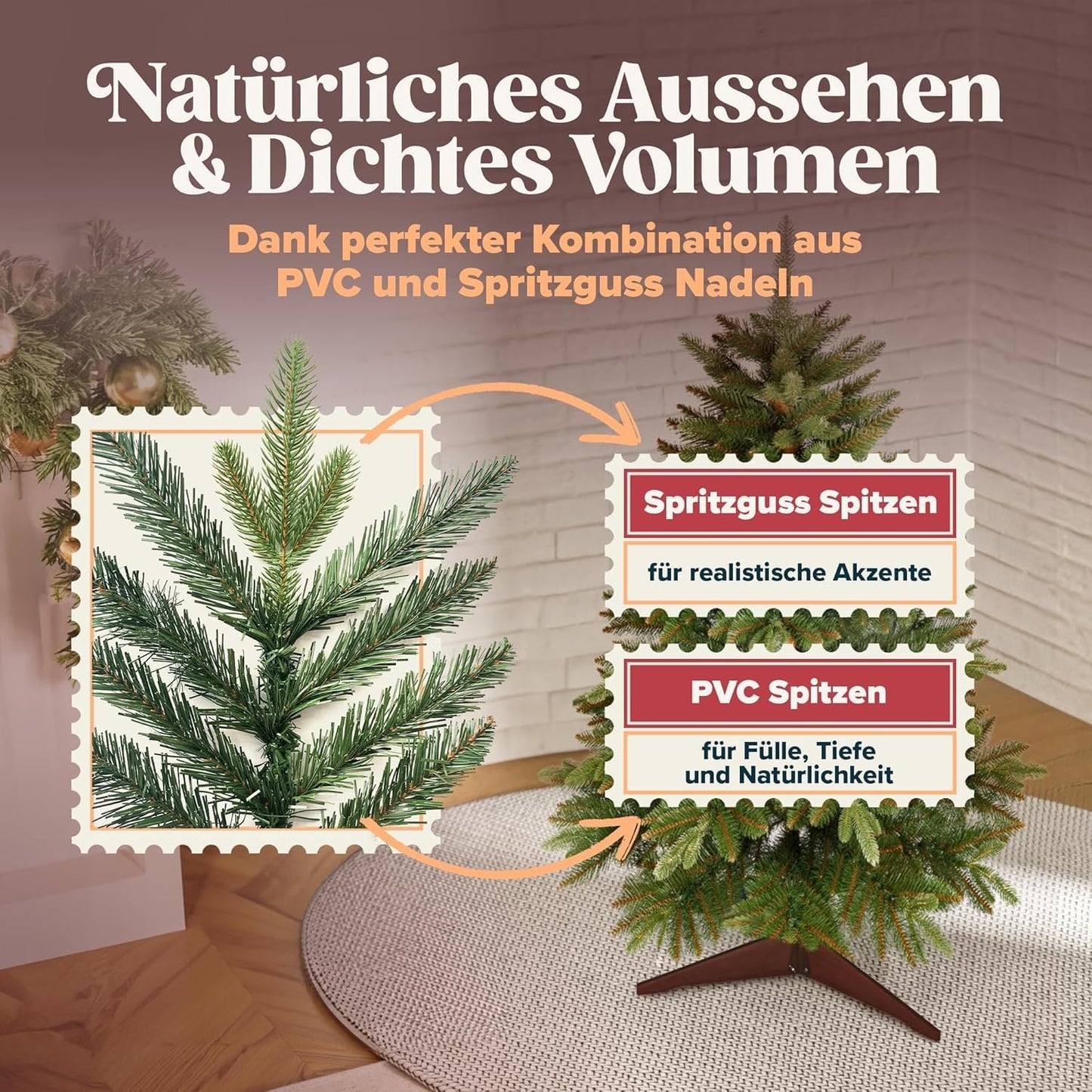 Künstlicher Weihnachtsbaum mit Holzständer, Premium 90cm