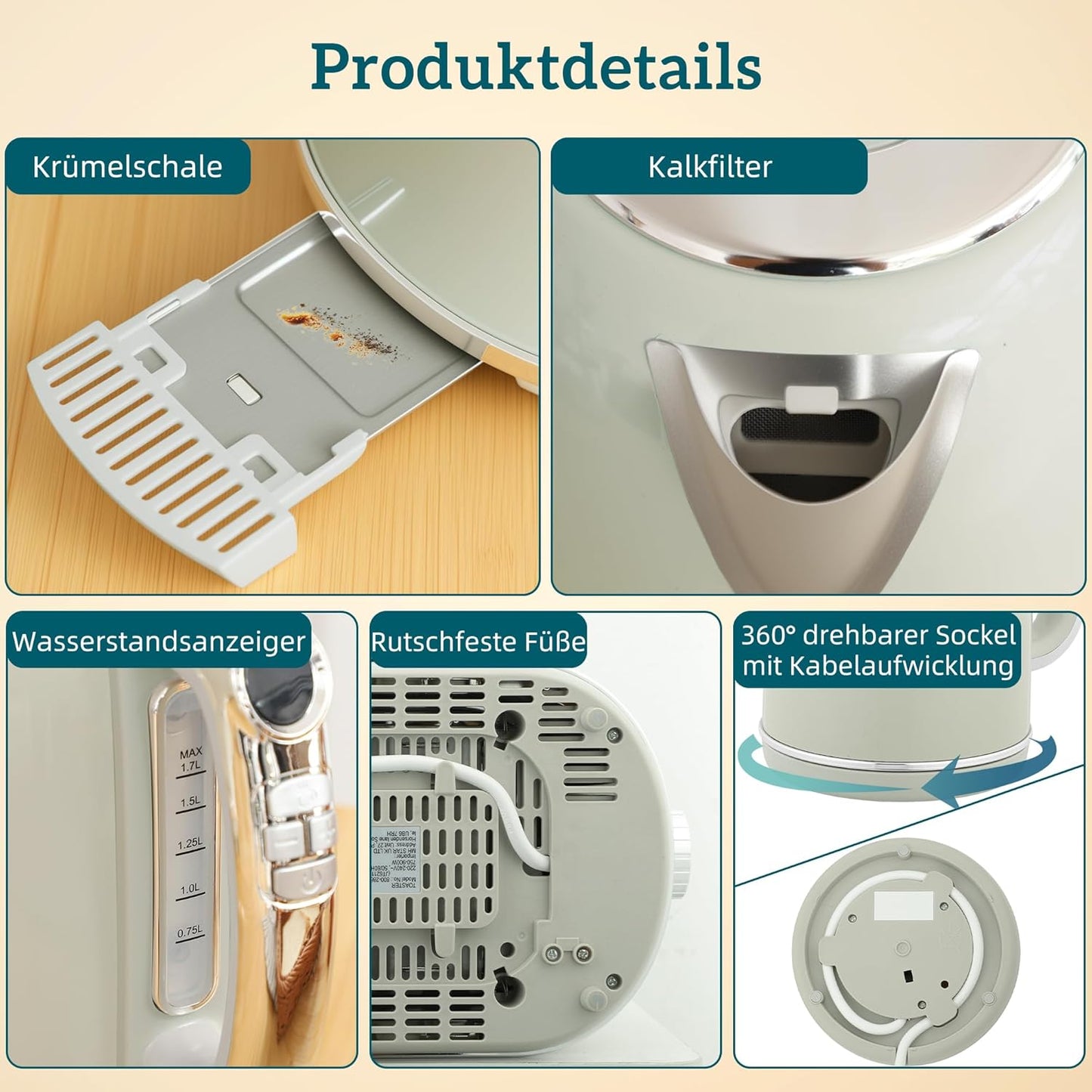 Wasserkocher-Toaster-Set, Grau