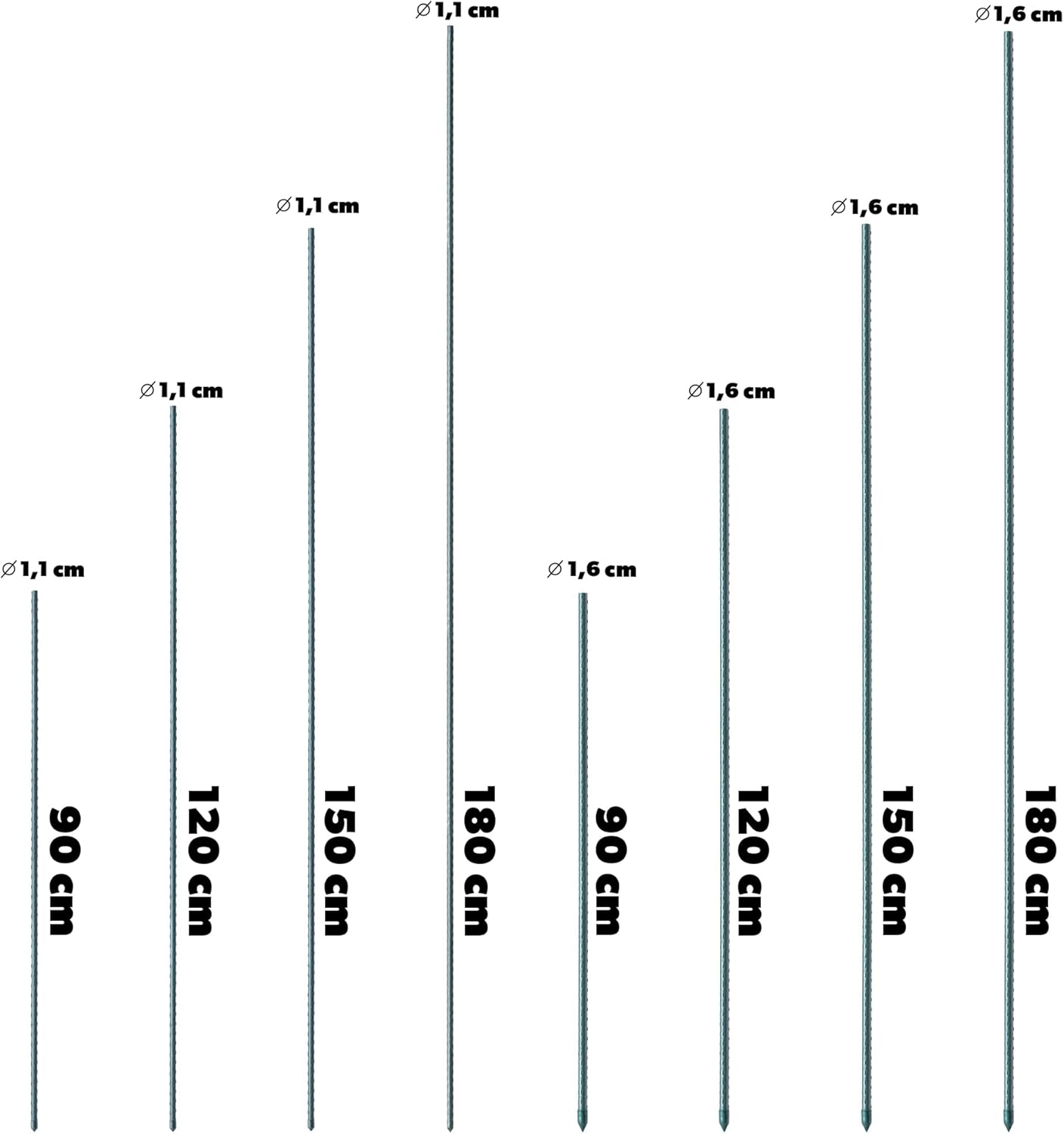 10er-Set Pflanzstäbe (90 cm x 11 mm), 10 90cm x 11mm 10er set