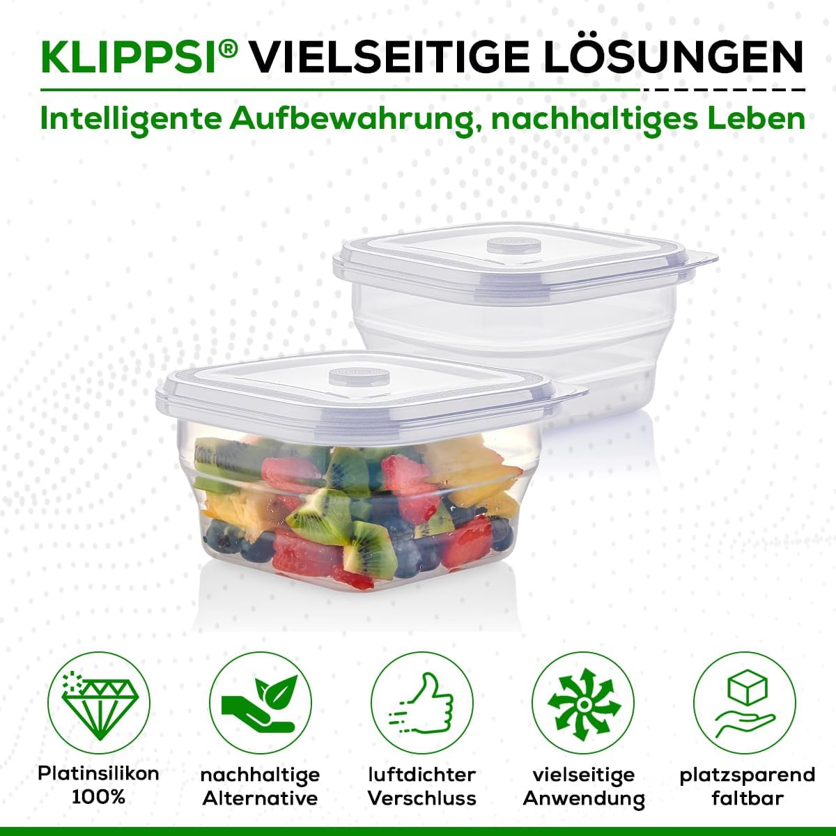 Faltbare Lunchbox Frischhaltedosen, 2 Stück, spülmaschinenfest, auslaufsicher, Transparent 1200ml (Doppelpack)
