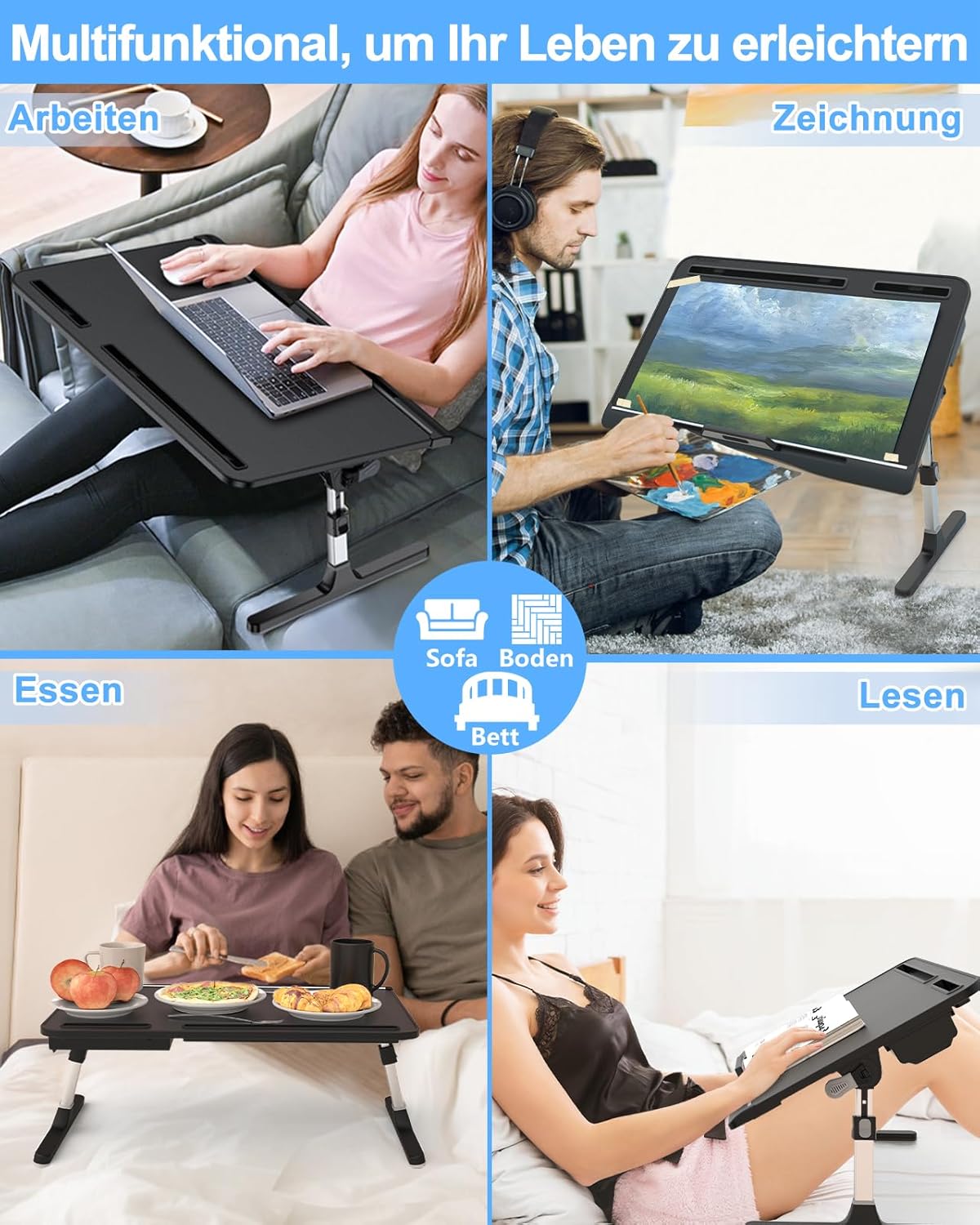 Einstellbarer Laptop-Betttisch, Schwarz