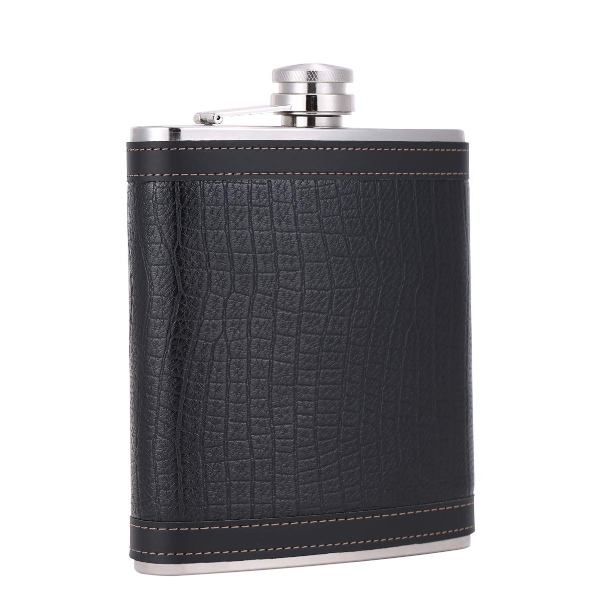 Flachmann aus Edelstahl mit Lederummantelung, 18 oz 5. Schwarz(3)