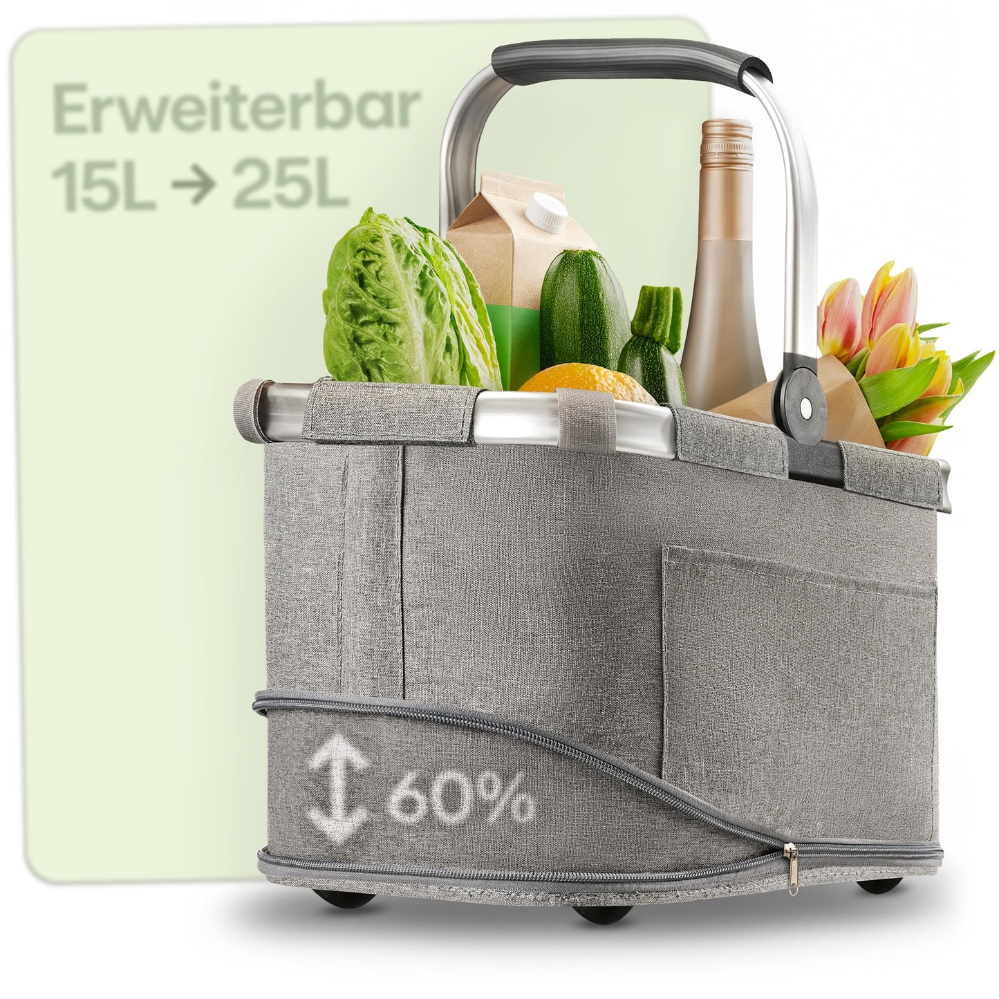 Faltbarer Einkaufskorb, Grau S