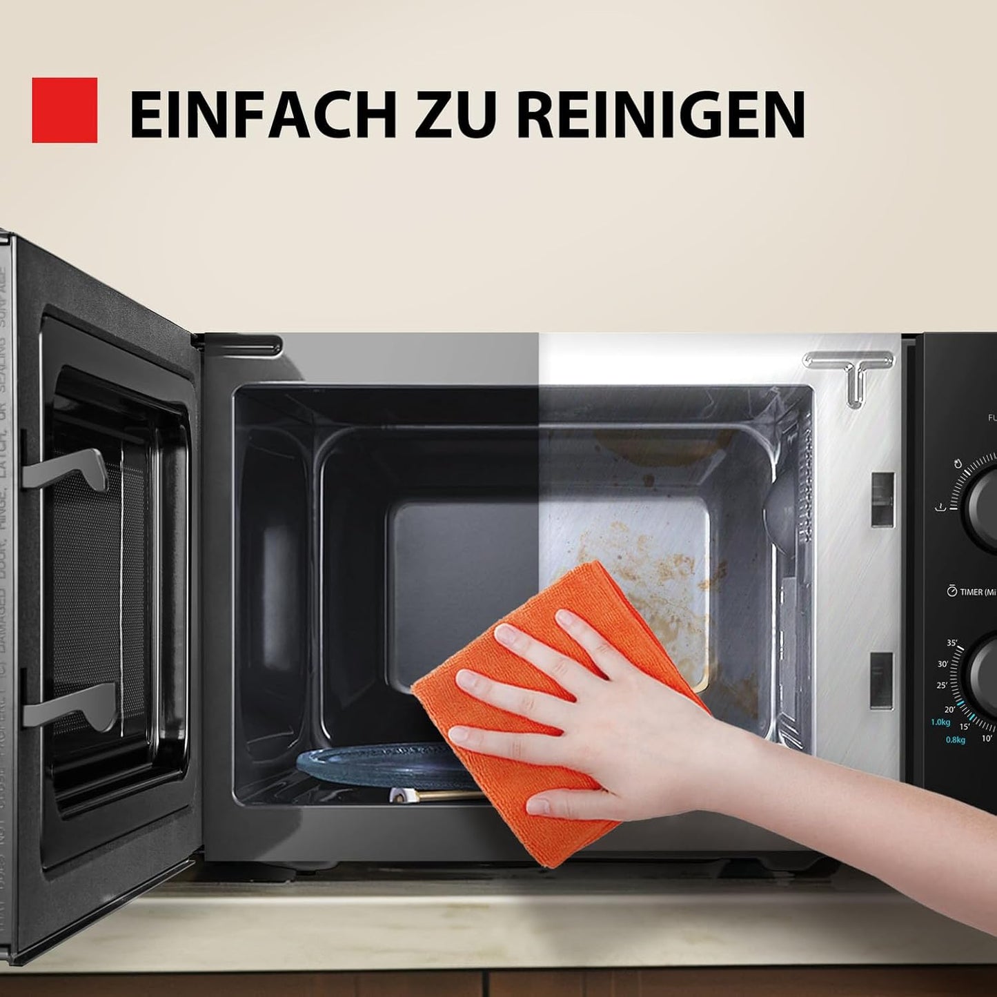 Solo-Mikrowelle mit 5 Leistungsstufen und Auftaufunktion, Schwarz,20L