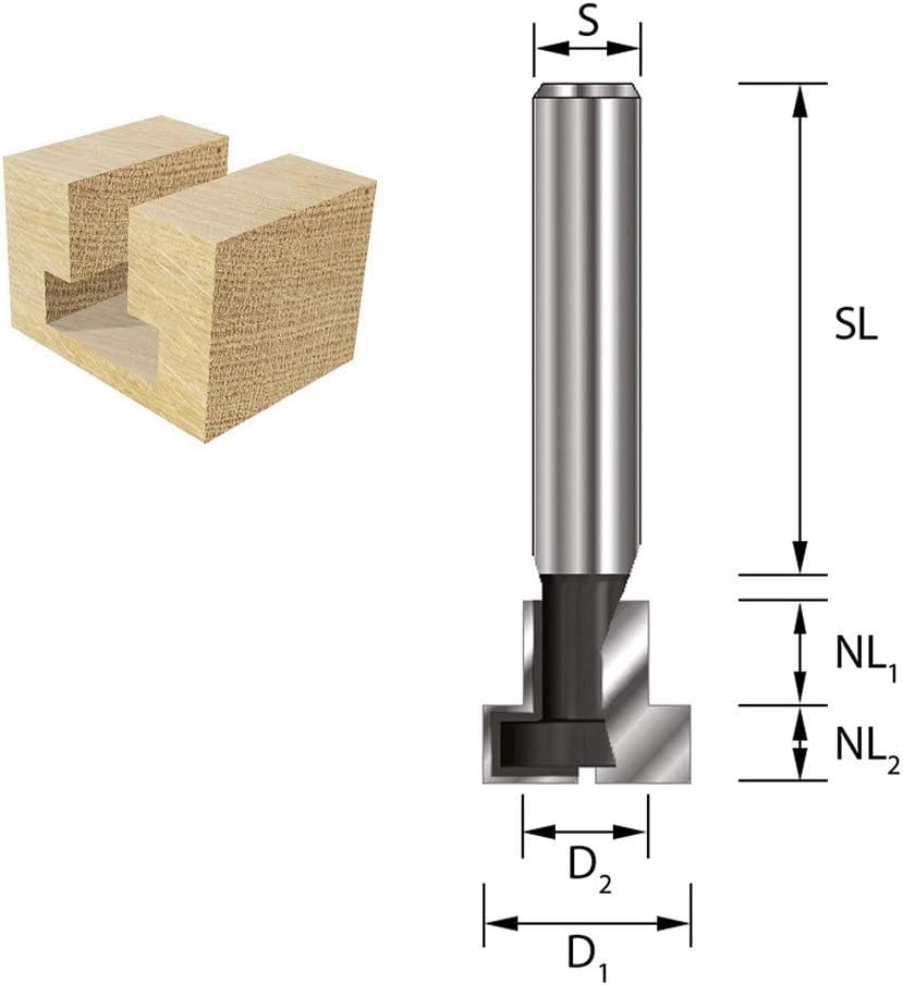 T-Nutfräser HW, Schaft 8 mm, Ø 12,7 mm, D1=12,7 / D2=6,35 / NL1=8,0 / NL2=4,8 / Z=2