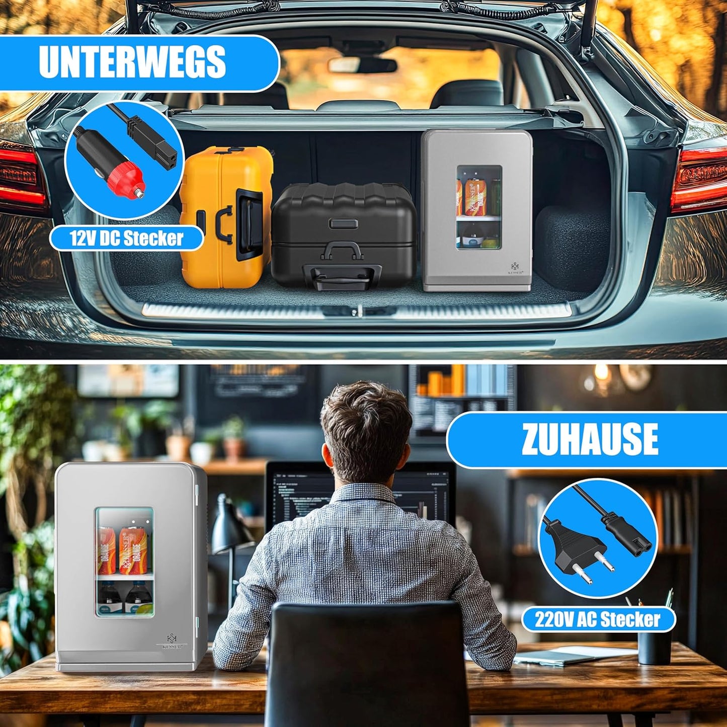 2in1 Mini Kühlschrank mit Kühl- und Heizfunktion, 15L Dunkelgrau