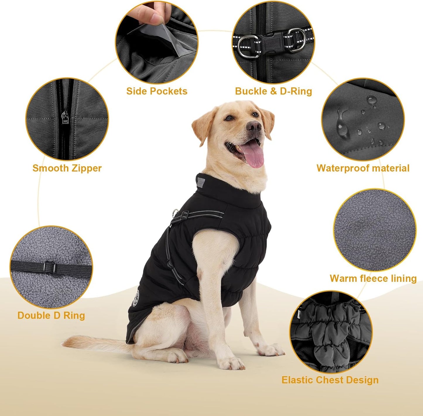 Wasserdichter Hundemantel mit Bauchschutz, M Schwarz