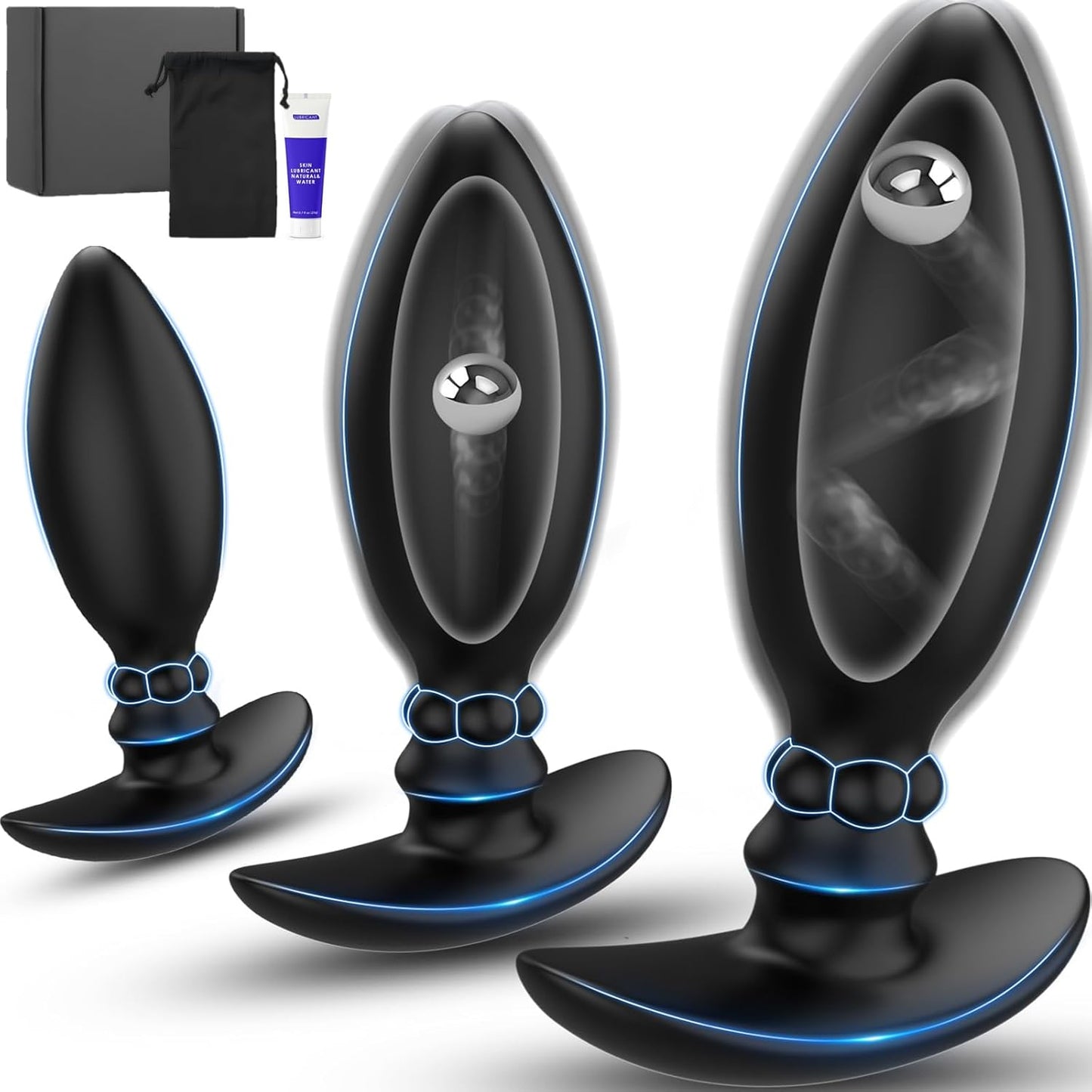 3-teiliges Anal Plug Set mit Stossenden Stahlkugeln