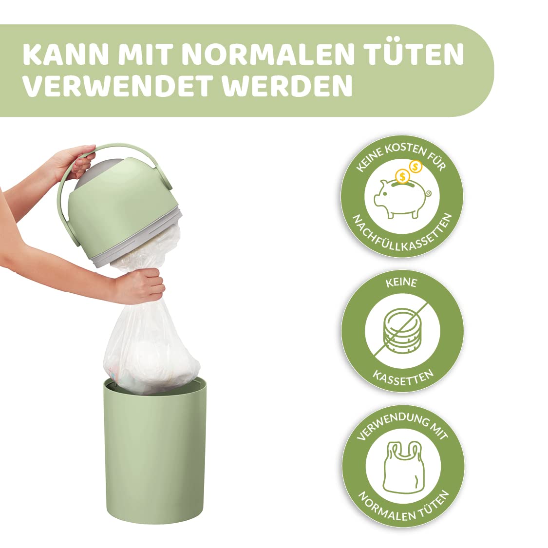 Windeleimer, Grün M - Bis zu 25 Windeln