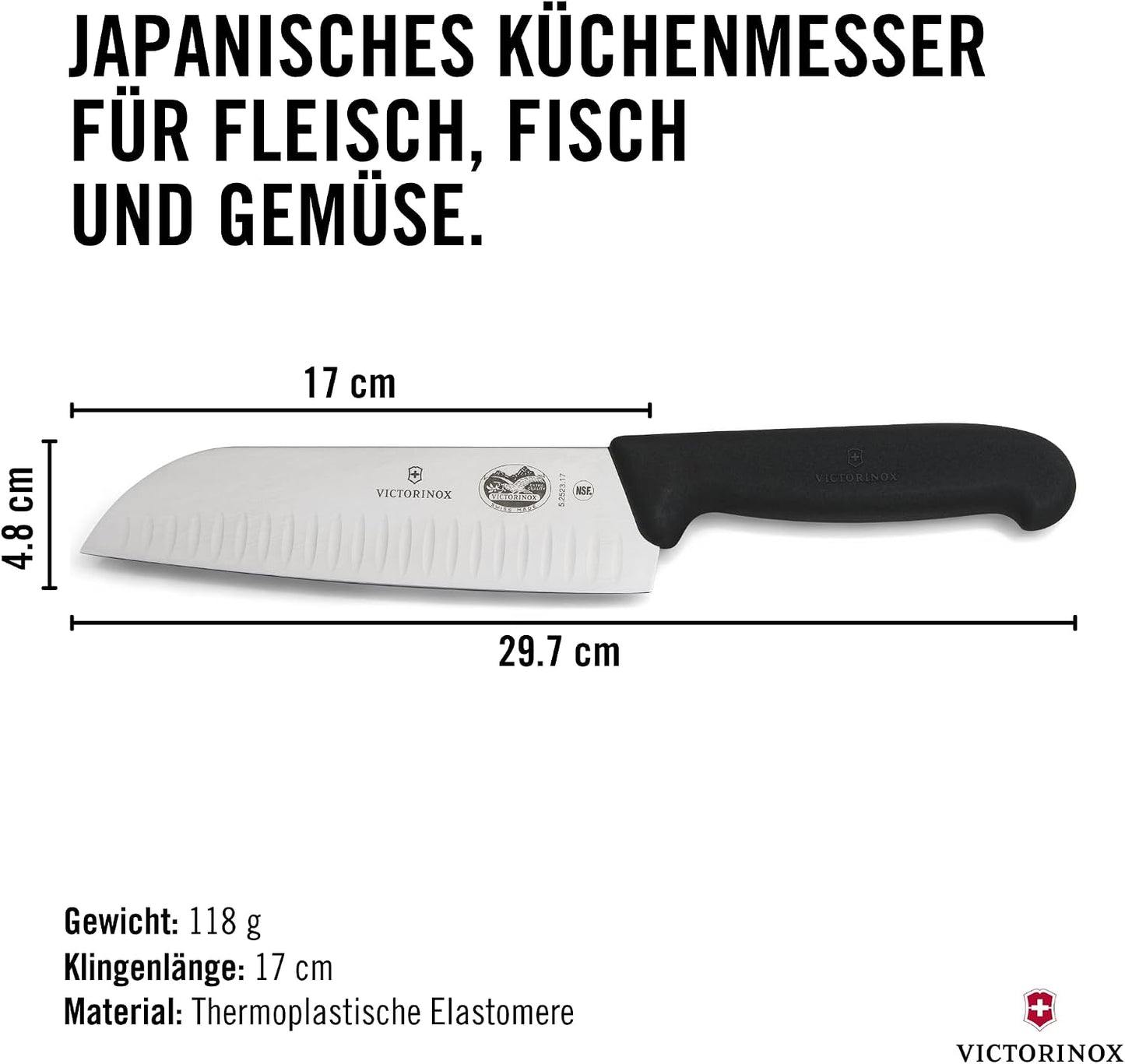 Fibrox Santokumesser mit Kullenschliff, Schwarz