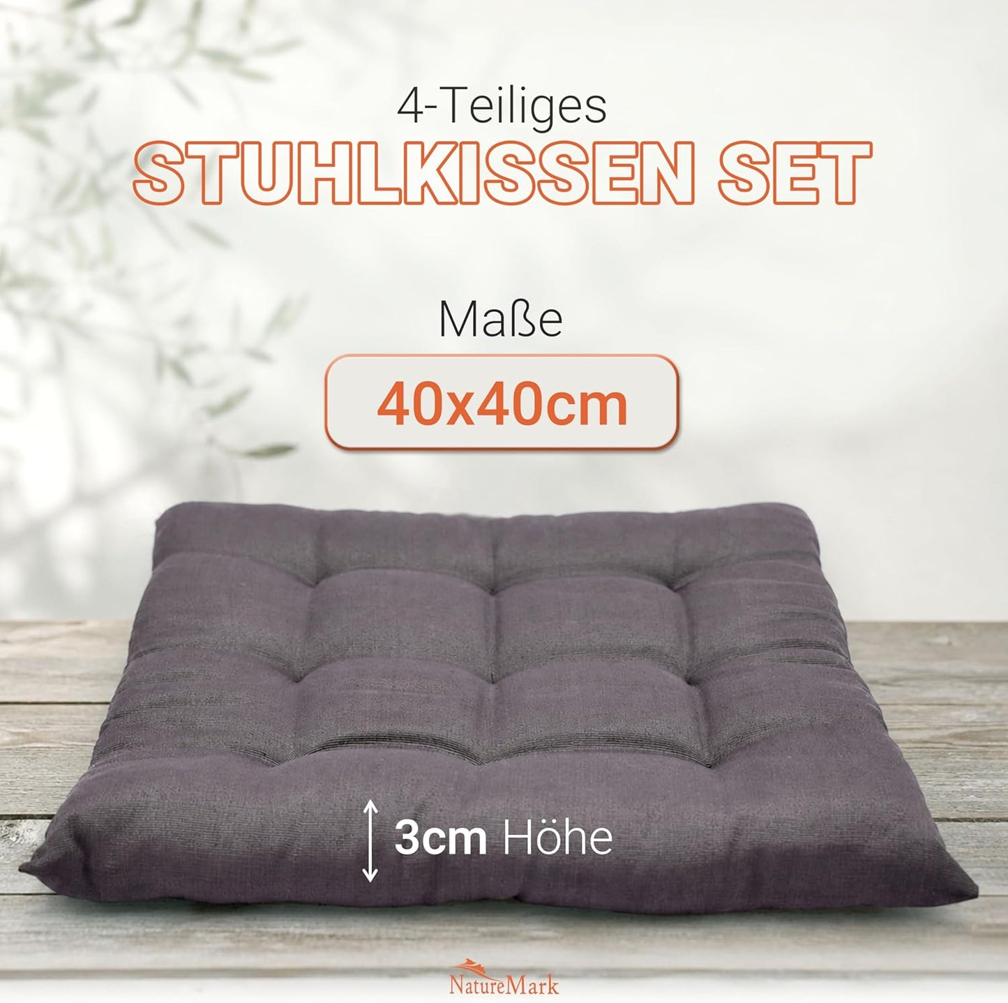 4er-Set Stuhlkissen mit Bändern, 4 Stück (1er Pack) Anthrazit Grau