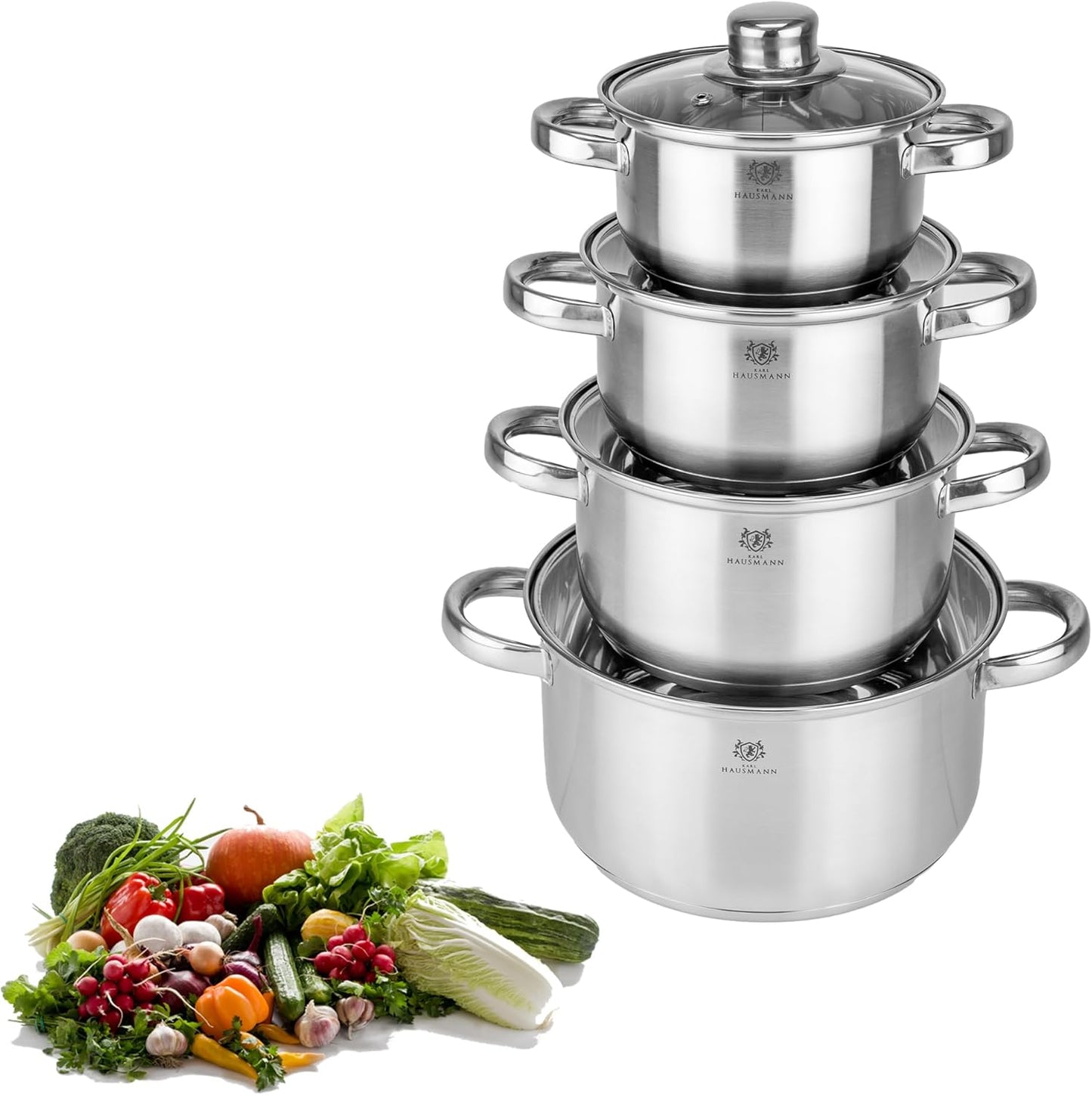 Topfset Induktion 4-teilig mit Glasdeckel