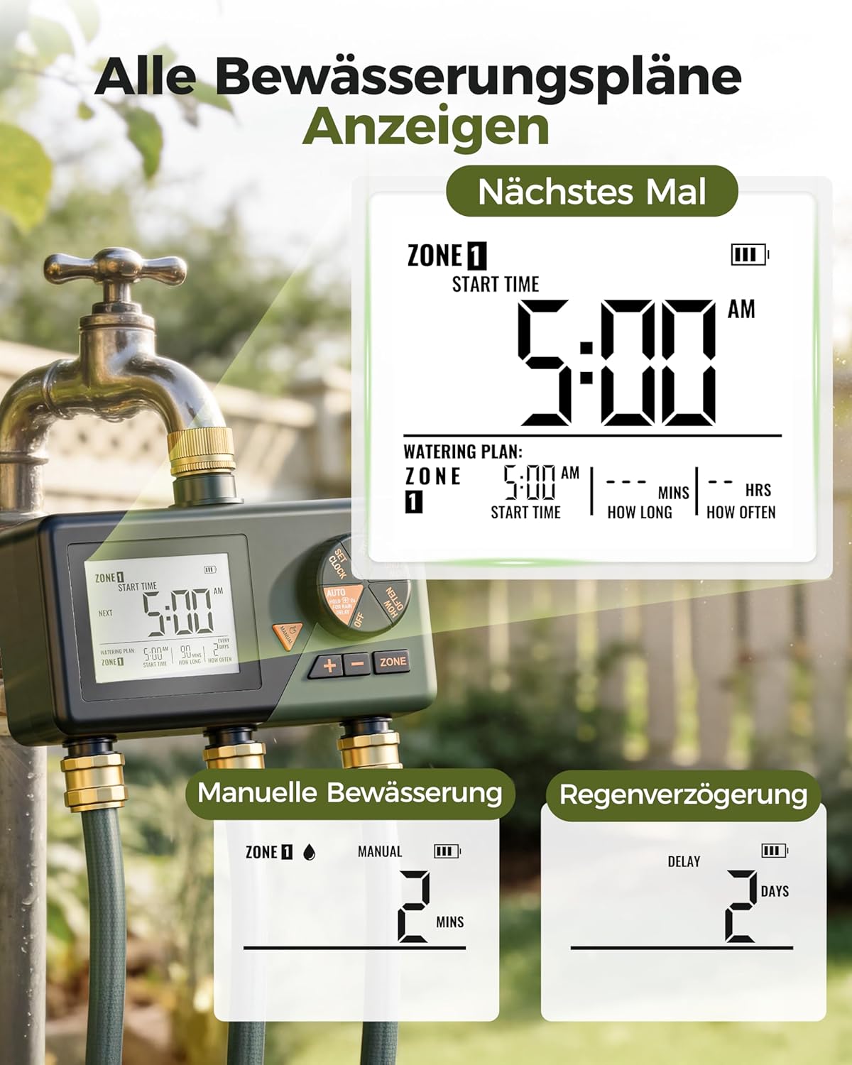 Bewässerungscomputer mit LCD-Display, 3 Ausgänge