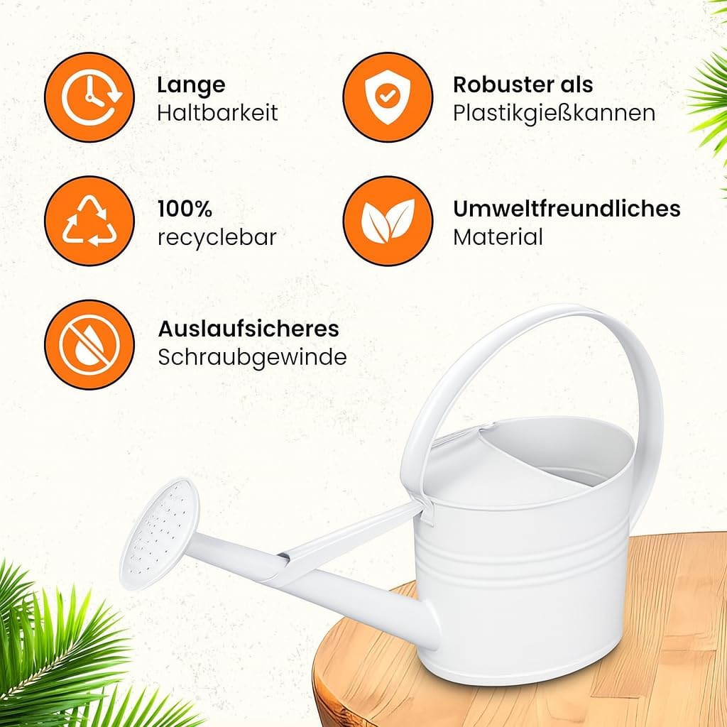 Zinkgiesskanne 10 L mit Giessbrause, Weiss 10 Liter