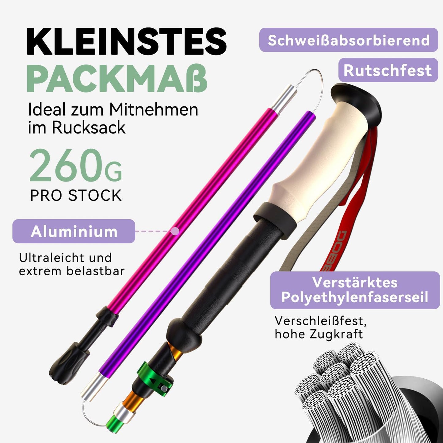 Faltbare Trekkingstöcke, Korkgriff-Bunt