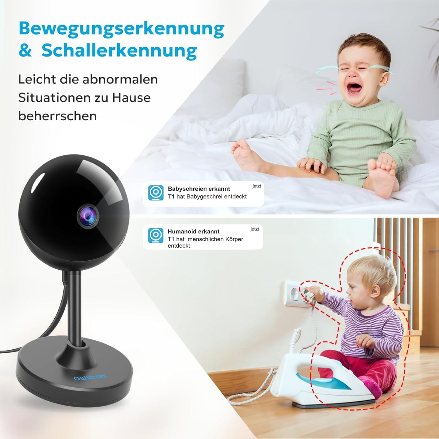 Überwachungskamera-Set mit 2K und Nachtsicht, 2 Pack Schwarz