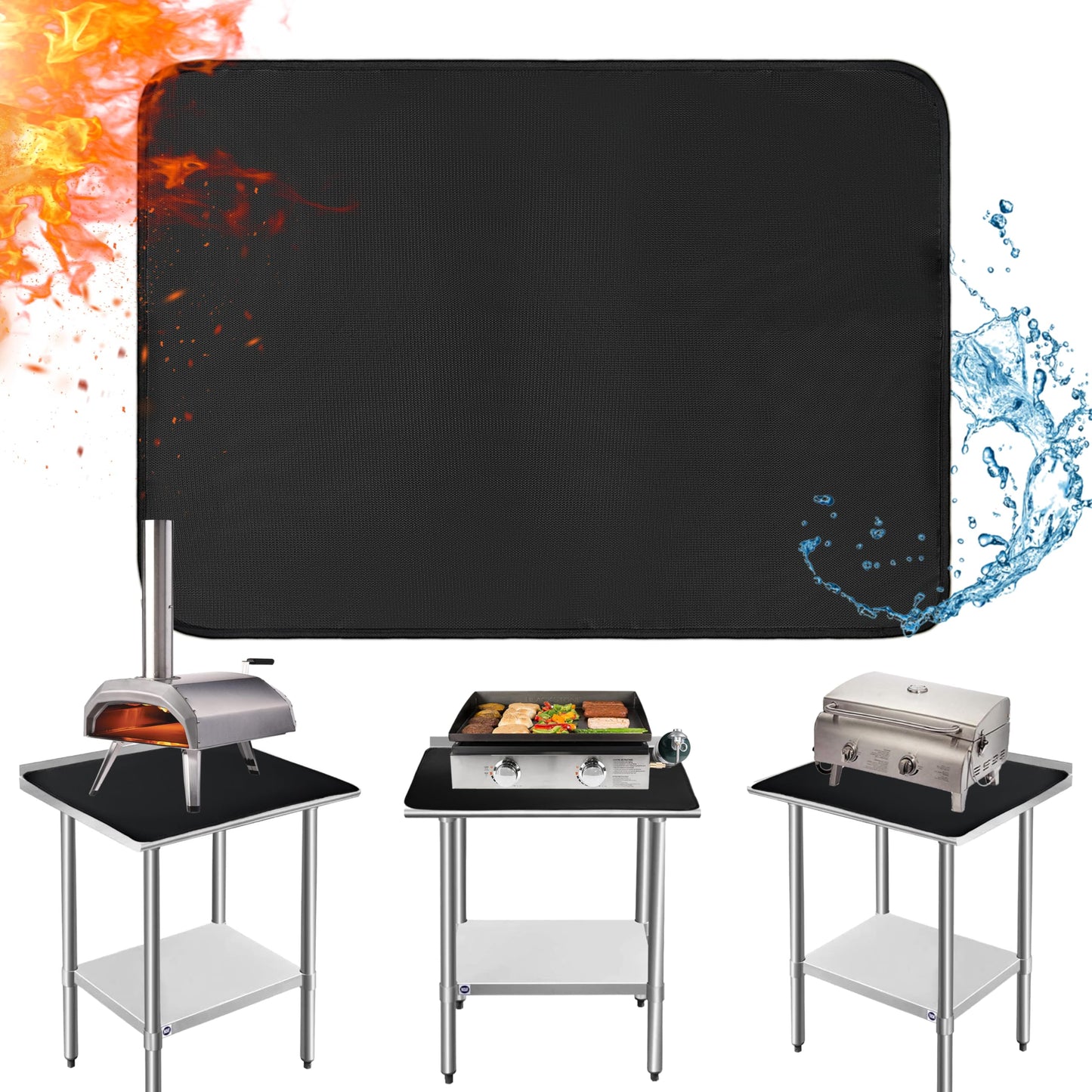 Feuerfeste Grillunterlage, 50x60cm Schwarz