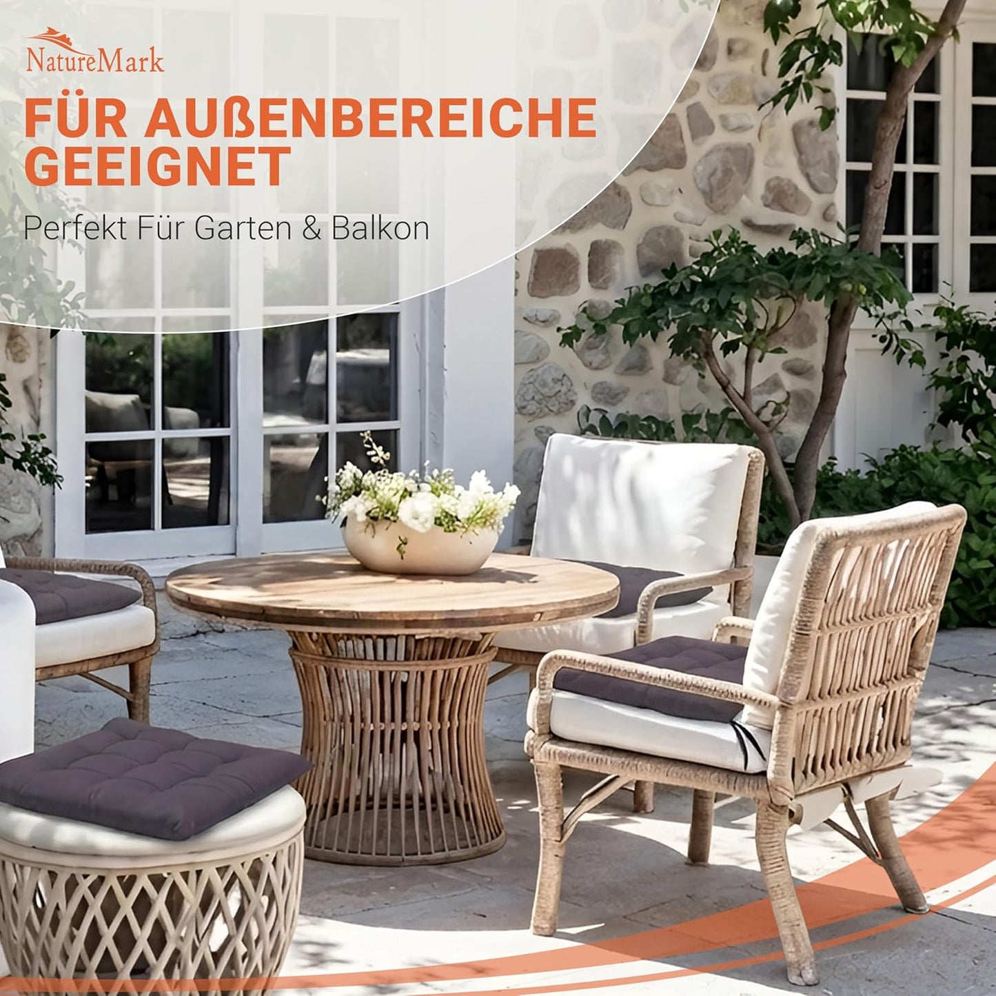 4er-Set Stuhlkissen mit Bändern, 4 Stück (1er Pack) Anthrazit Grau
