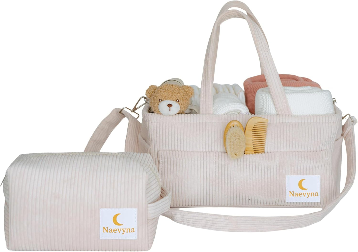Wickelkorb Organizer-Set mit Schultergurt & Windeltasche, Beige